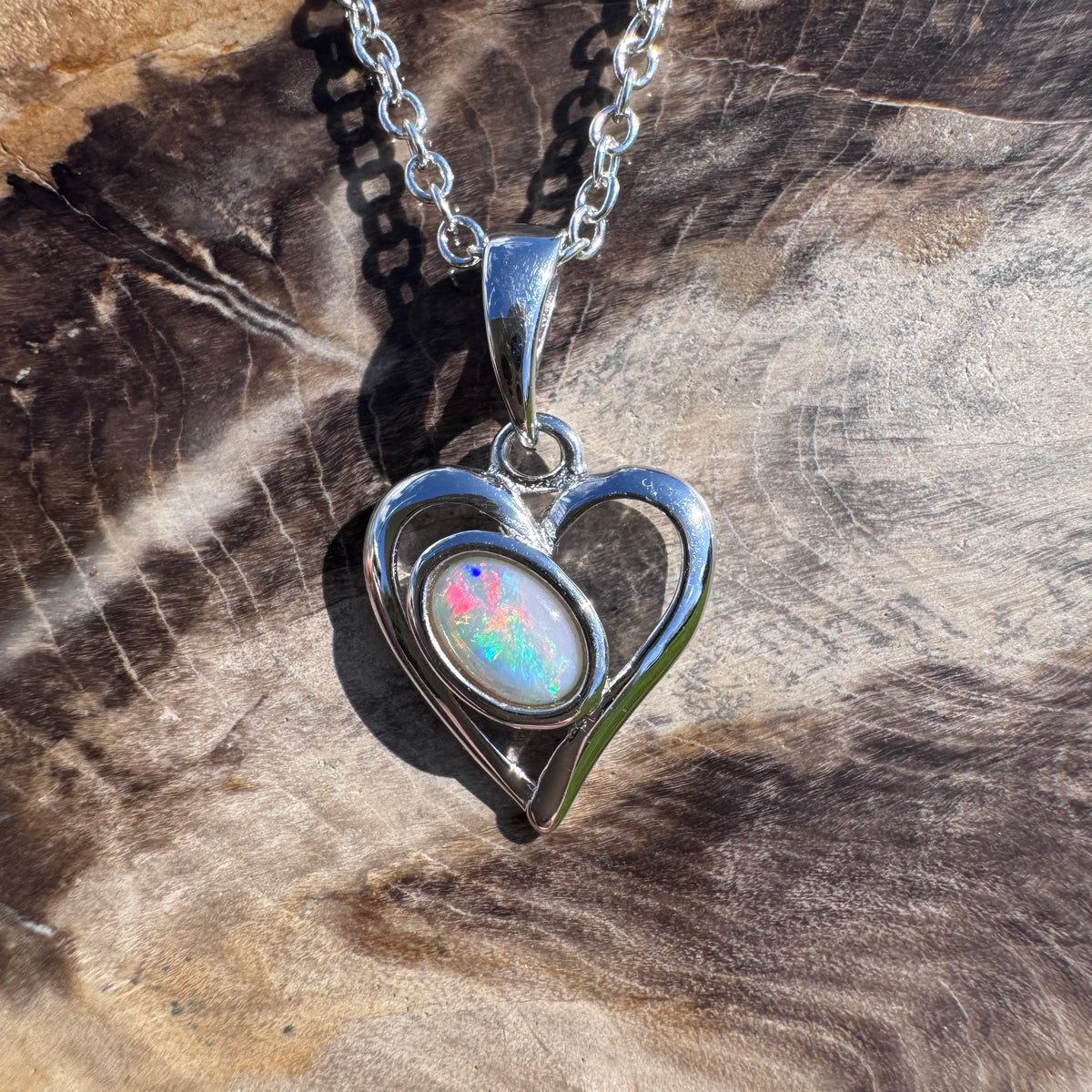 0.4ct Coober Pedy Opal Heart Pendant Necklace ~ 'Mudgee Heart' | 925 Sterling Silver | Solid Australian Opal