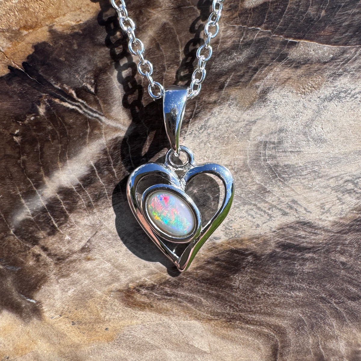0.4ct Coober Pedy Opal Heart Pendant Necklace ~ 'Mudgee Heart' | 925 Sterling Silver | Solid Australian Opal