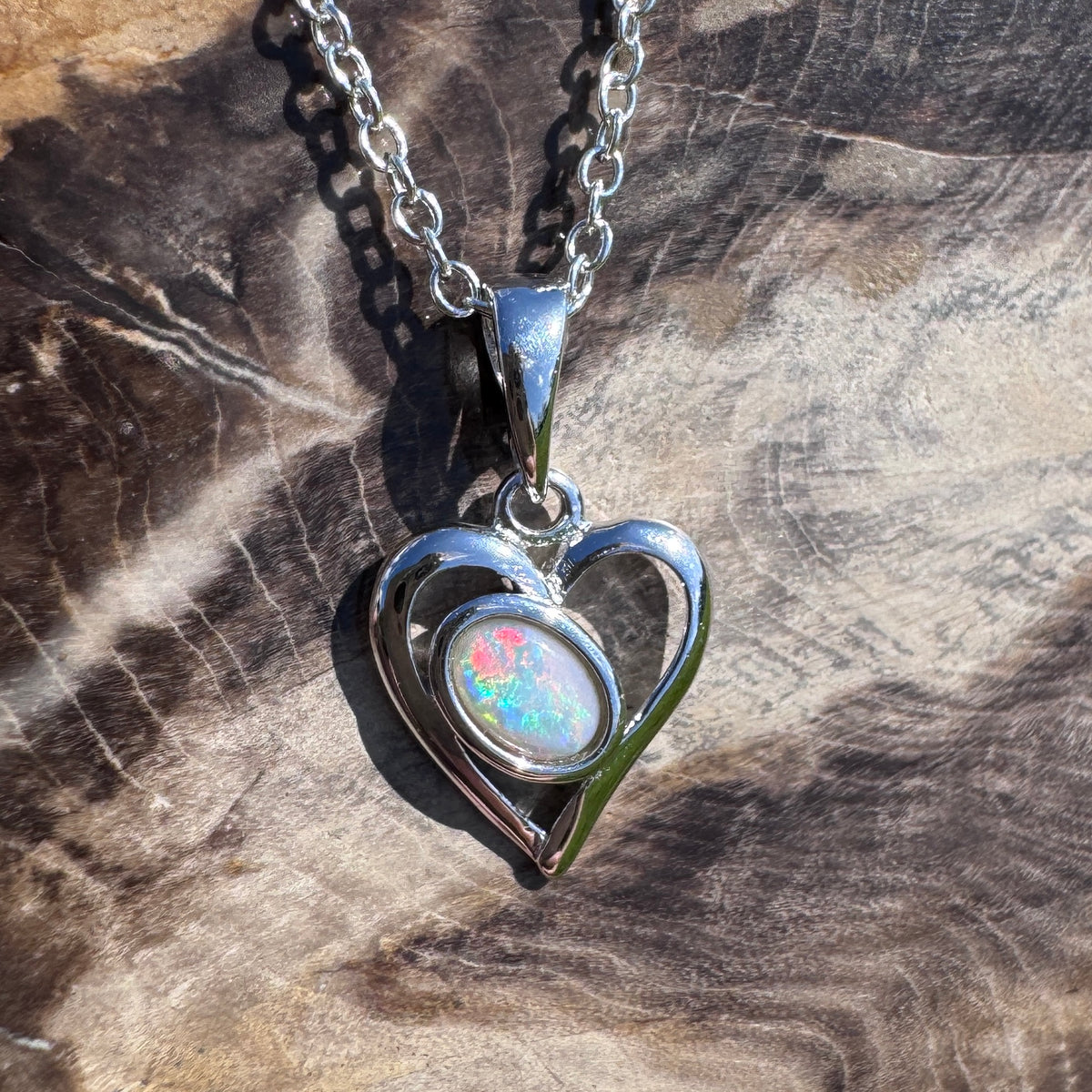 0.4ct Coober Pedy Opal Heart Pendant Necklace ~ 'Mudgee Heart' | 925 Sterling Silver | Solid Australian Opal