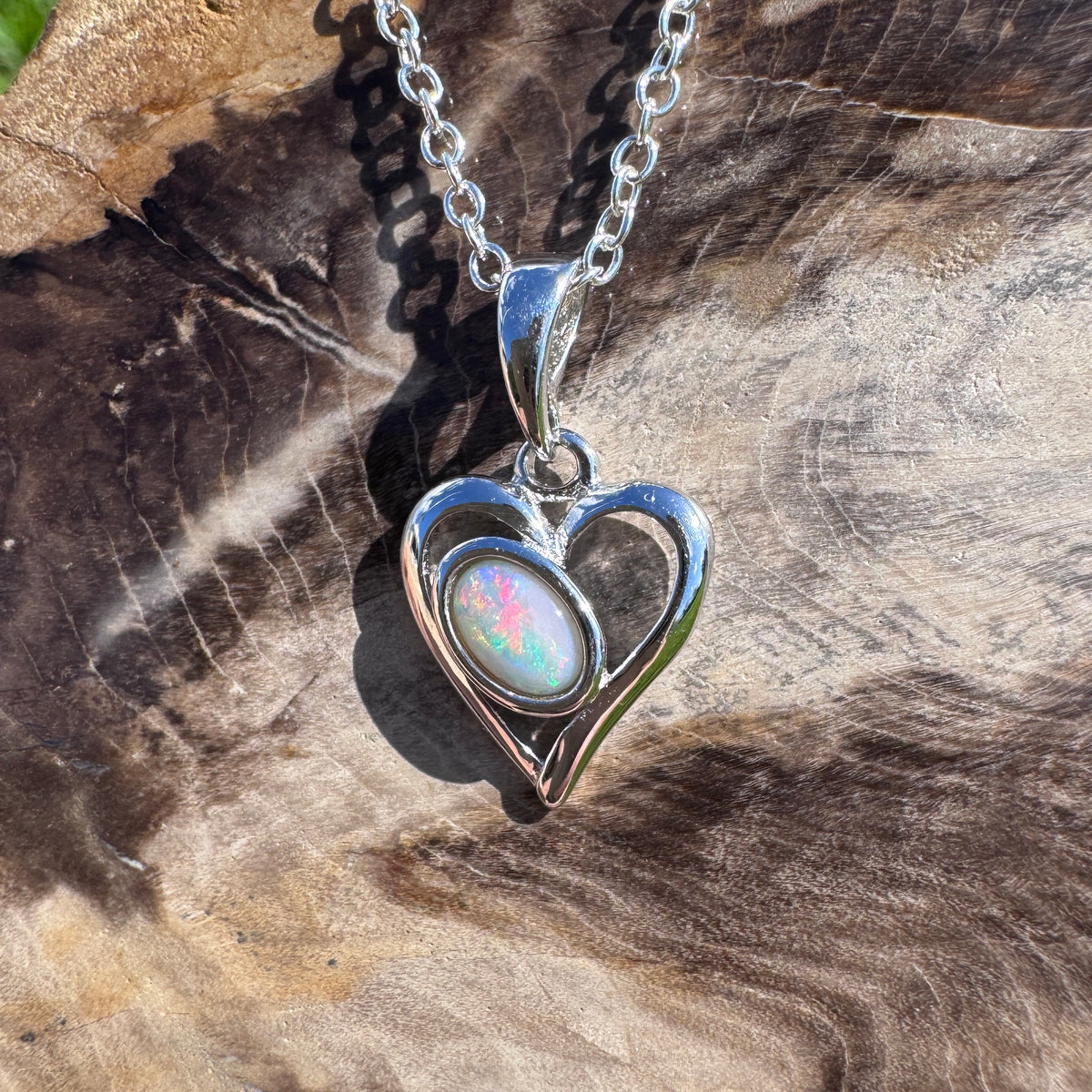 0.4ct Coober Pedy Opal Heart Pendant Necklace ~ 'Mudgee Heart' | 925 Sterling Silver | Solid Australian Opal