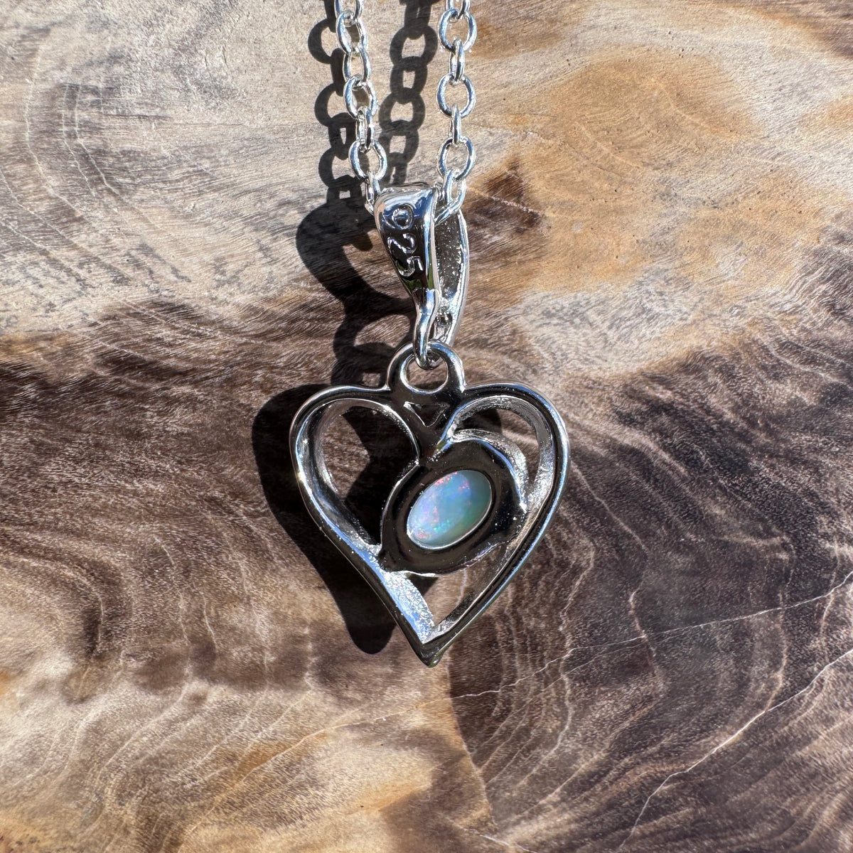 0.4ct Coober Pedy Opal Heart Pendant Necklace ~ 'Mudgee Heart' | 925 Sterling Silver | Solid Australian Opal