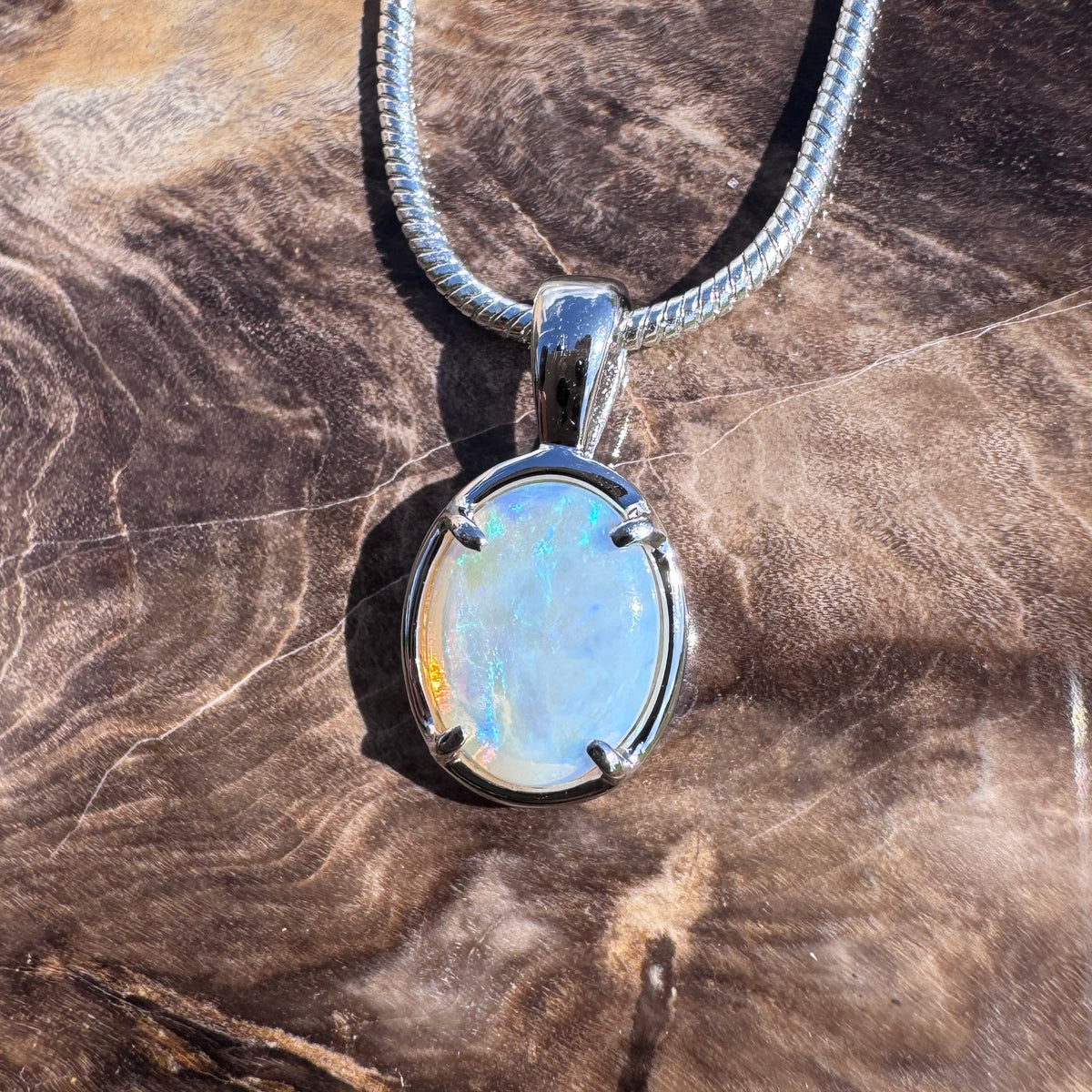 0.9ct Lightning Ridge Crystal Opal Pendant Necklace ~ 'Coffin Bay Crystal' | 925 Sterling Silver | Solid Australian Opal