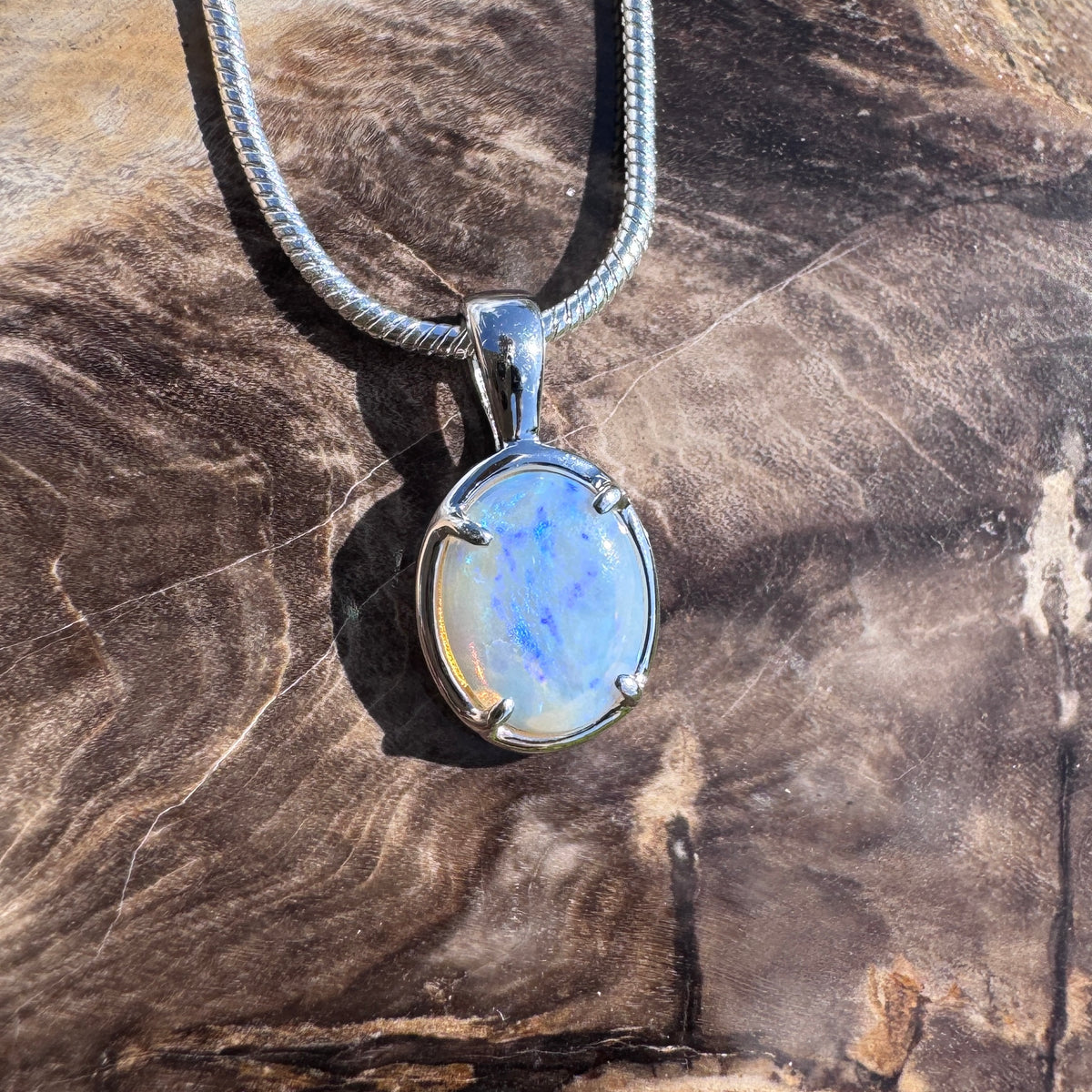0.9ct Lightning Ridge Crystal Opal Pendant Necklace ~ 'Coffin Bay Crystal' | 925 Sterling Silver | Solid Australian Opal