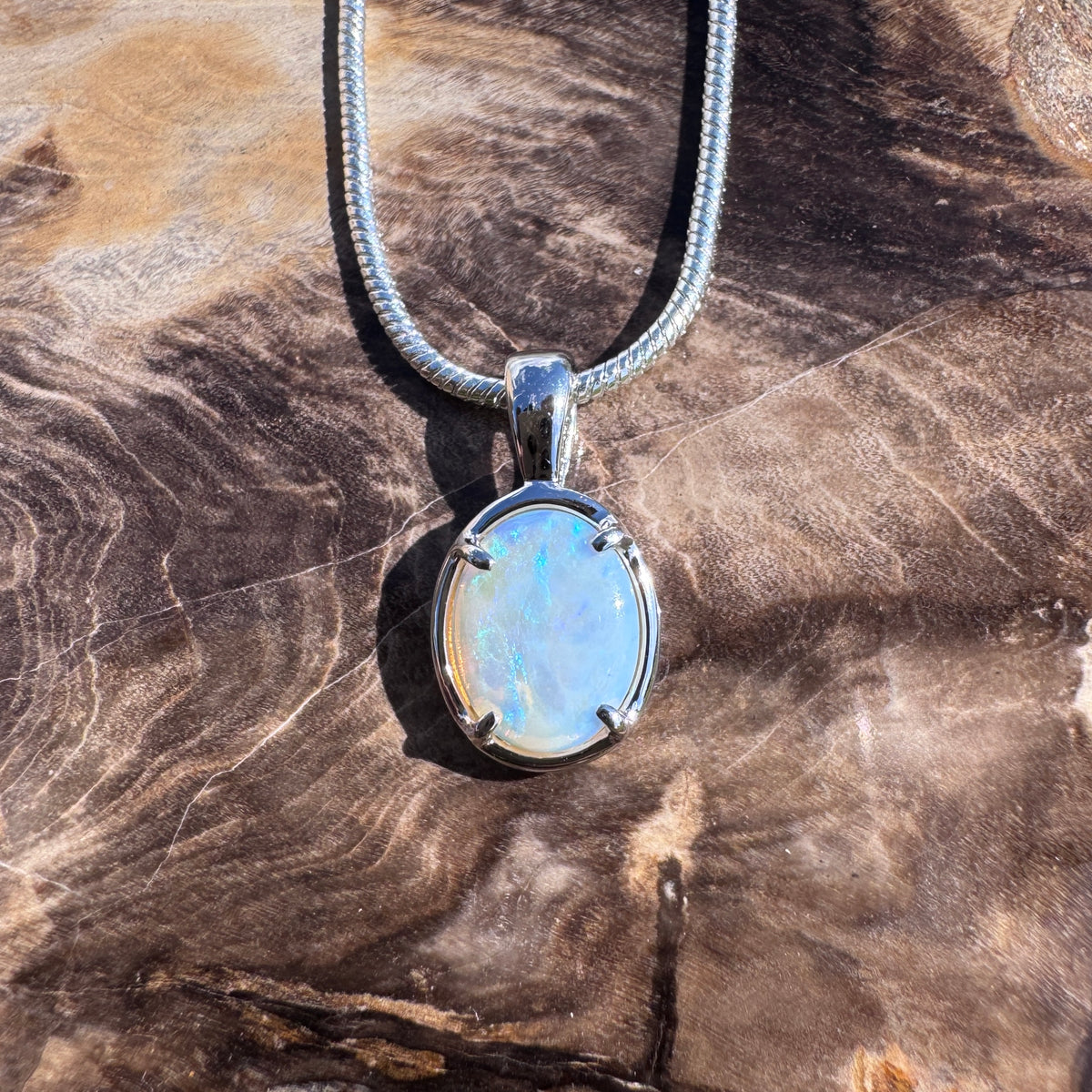 0.9ct Lightning Ridge Crystal Opal Pendant Necklace ~ 'Coffin Bay Crystal' | 925 Sterling Silver | Solid Australian Opal