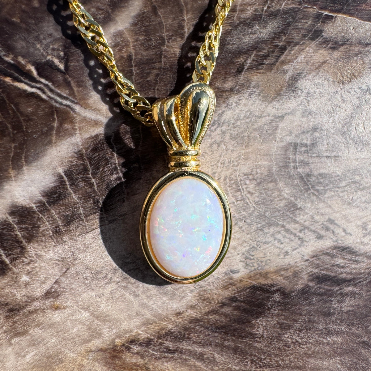 0.8ct Coober Pedy Opal Pendant Necklace ~ 'Broome Gold' | Yellow Gold Coated 925 Sterling Silver | Solid Australian Opal