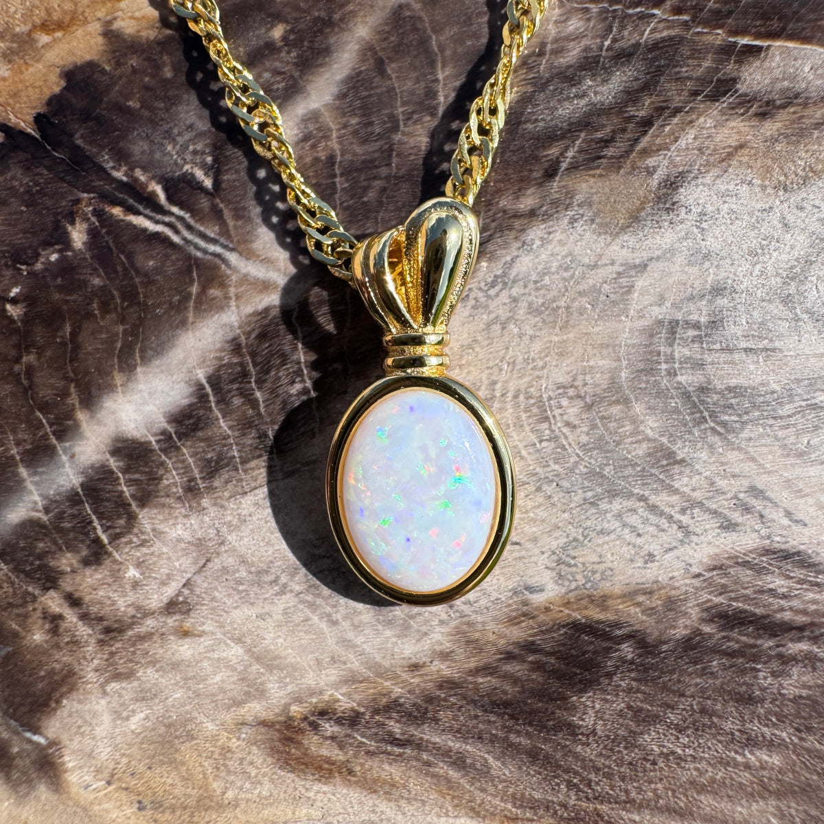 0.8ct Coober Pedy Opal Pendant Necklace ~ 'Broome Gold' | Yellow Gold Coated 925 Sterling Silver | Solid Australian Opal