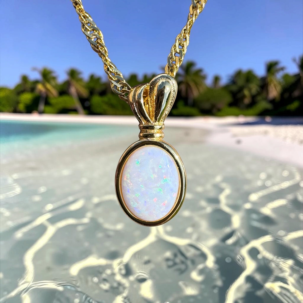 0.8ct Coober Pedy Opal Pendant Necklace ~ 'Broome Gold' | Yellow Gold Coated 925 Sterling Silver | Solid Australian Opal