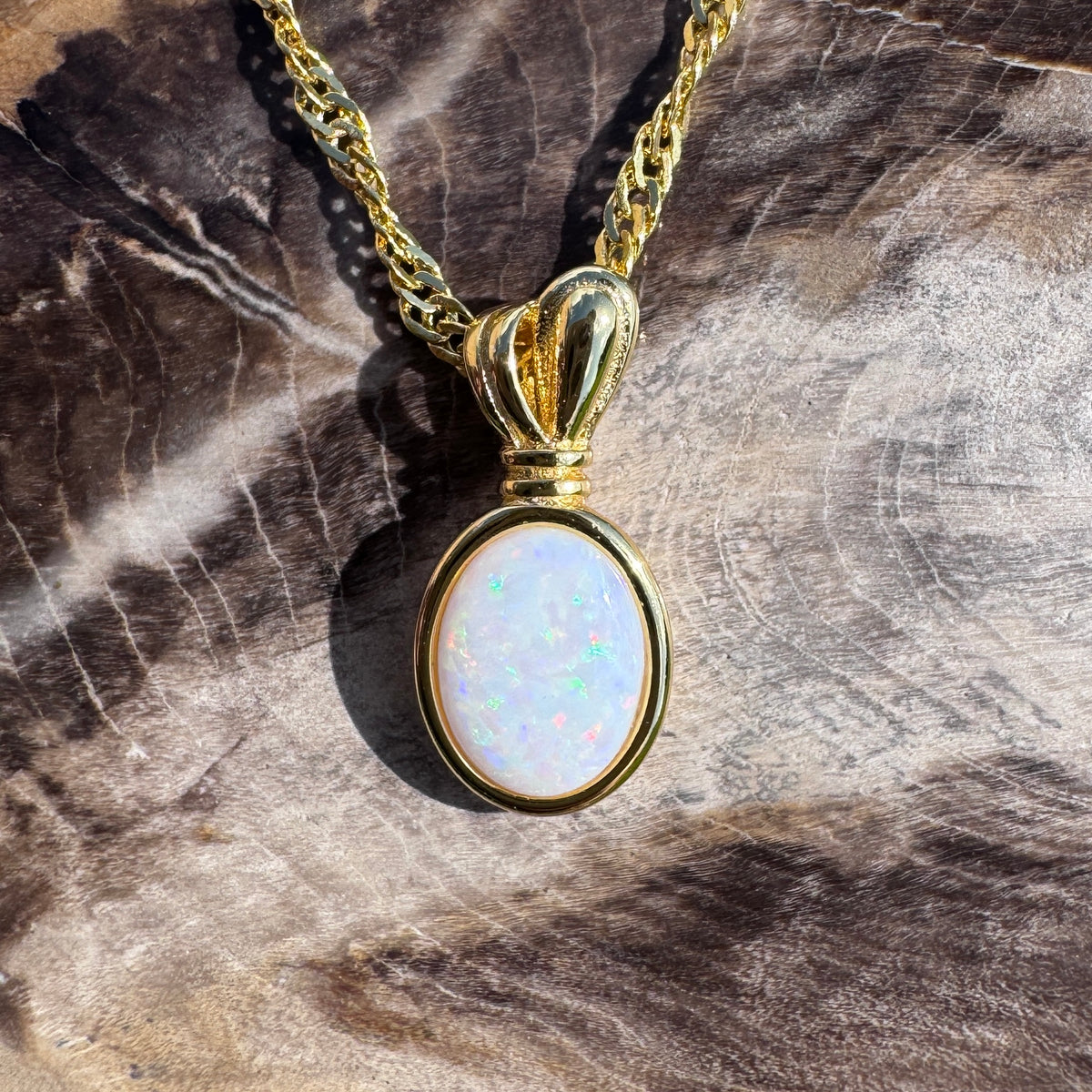0.8ct Coober Pedy Opal Pendant Necklace ~ 'Broome Gold' | Yellow Gold Coated 925 Sterling Silver | Solid Australian Opal