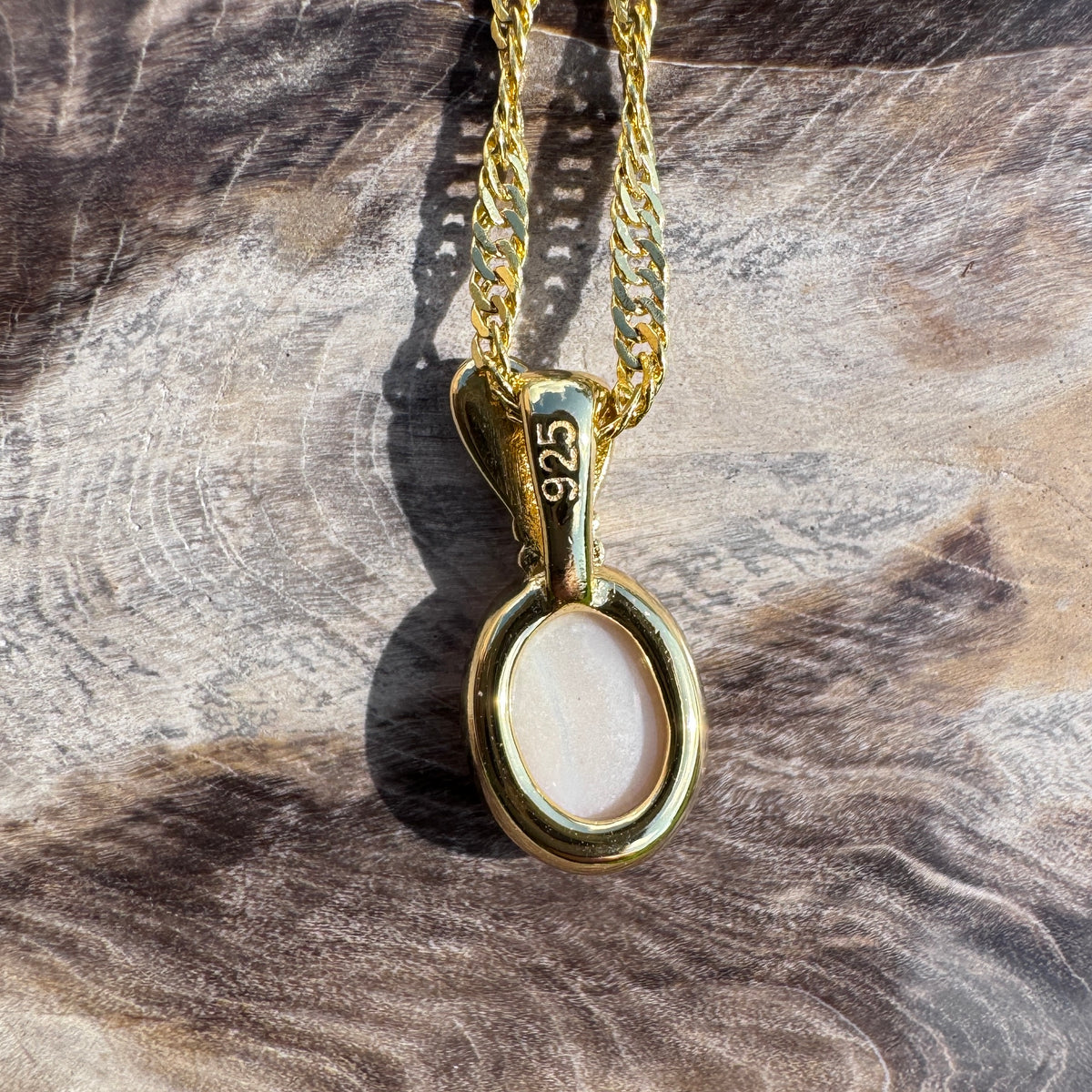 0.8ct Coober Pedy Opal Pendant Necklace ~ 'Broome Gold' | Yellow Gold Coated 925 Sterling Silver | Solid Australian Opal