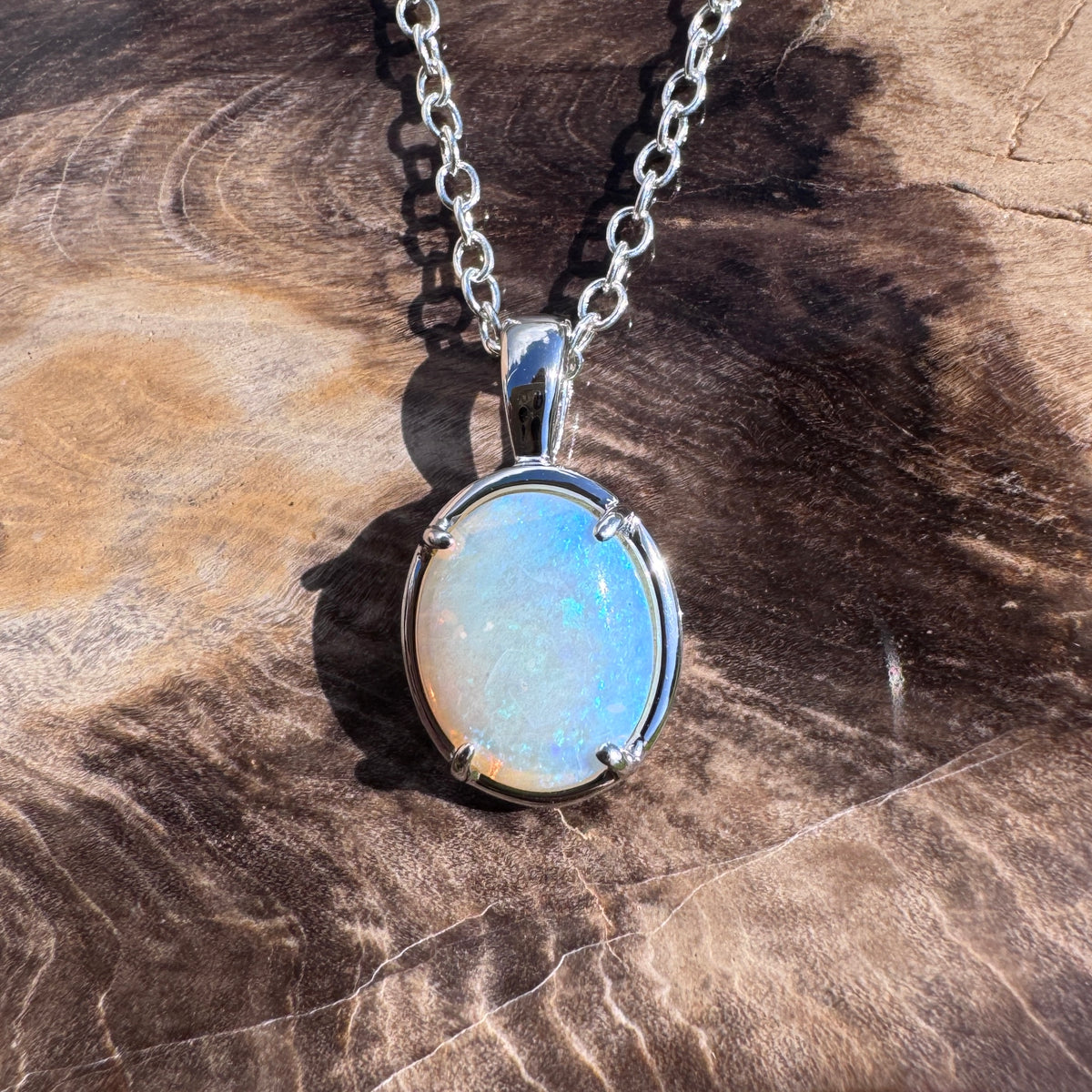 0.9ct Lightning Ridge Crystal Opal Pendant Necklace ~ 'Hervey Bay Blues' | 925 Sterling Silver | Solid Australian Opal