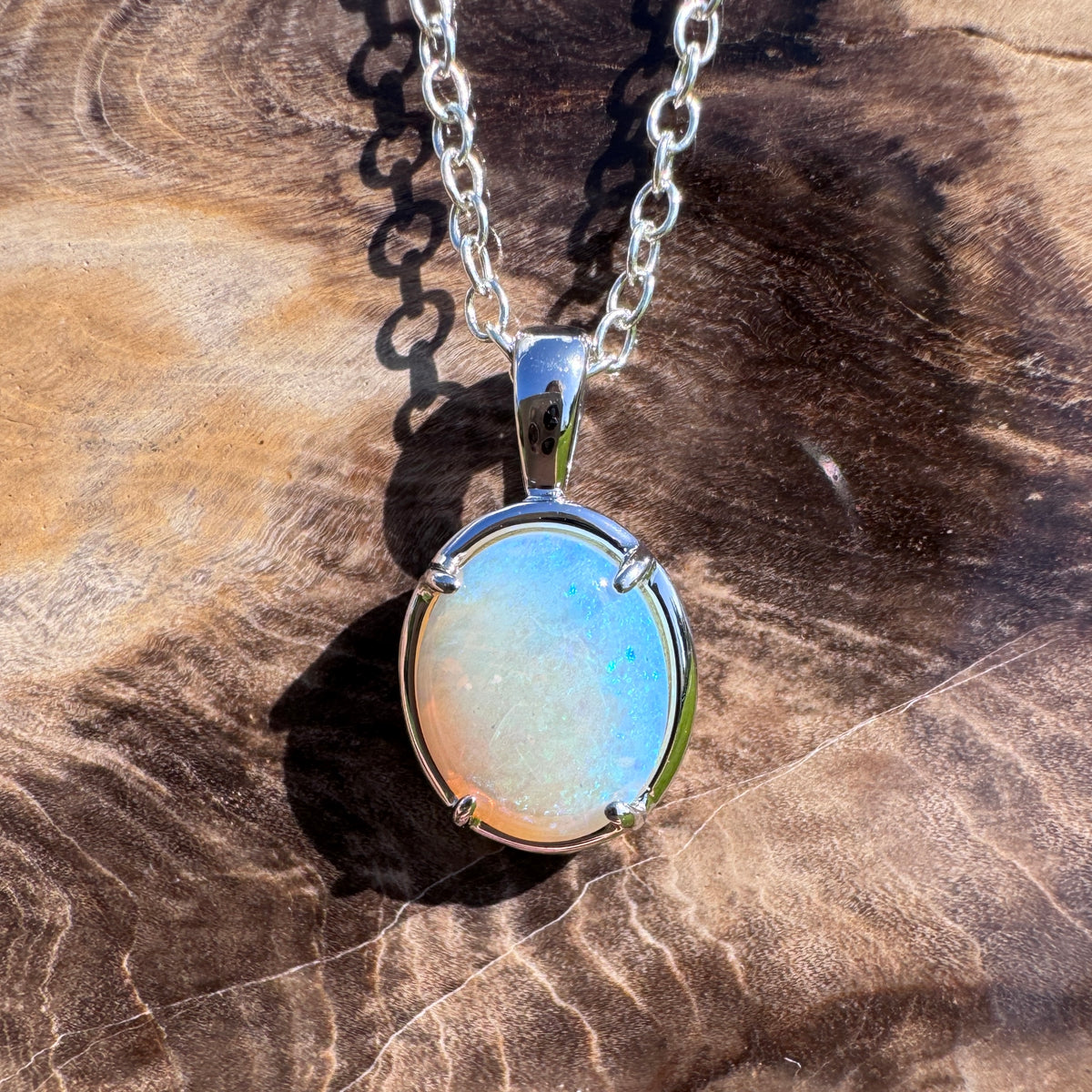 0.9ct Lightning Ridge Crystal Opal Pendant Necklace ~ 'Hervey Bay Blues' | 925 Sterling Silver | Solid Australian Opal