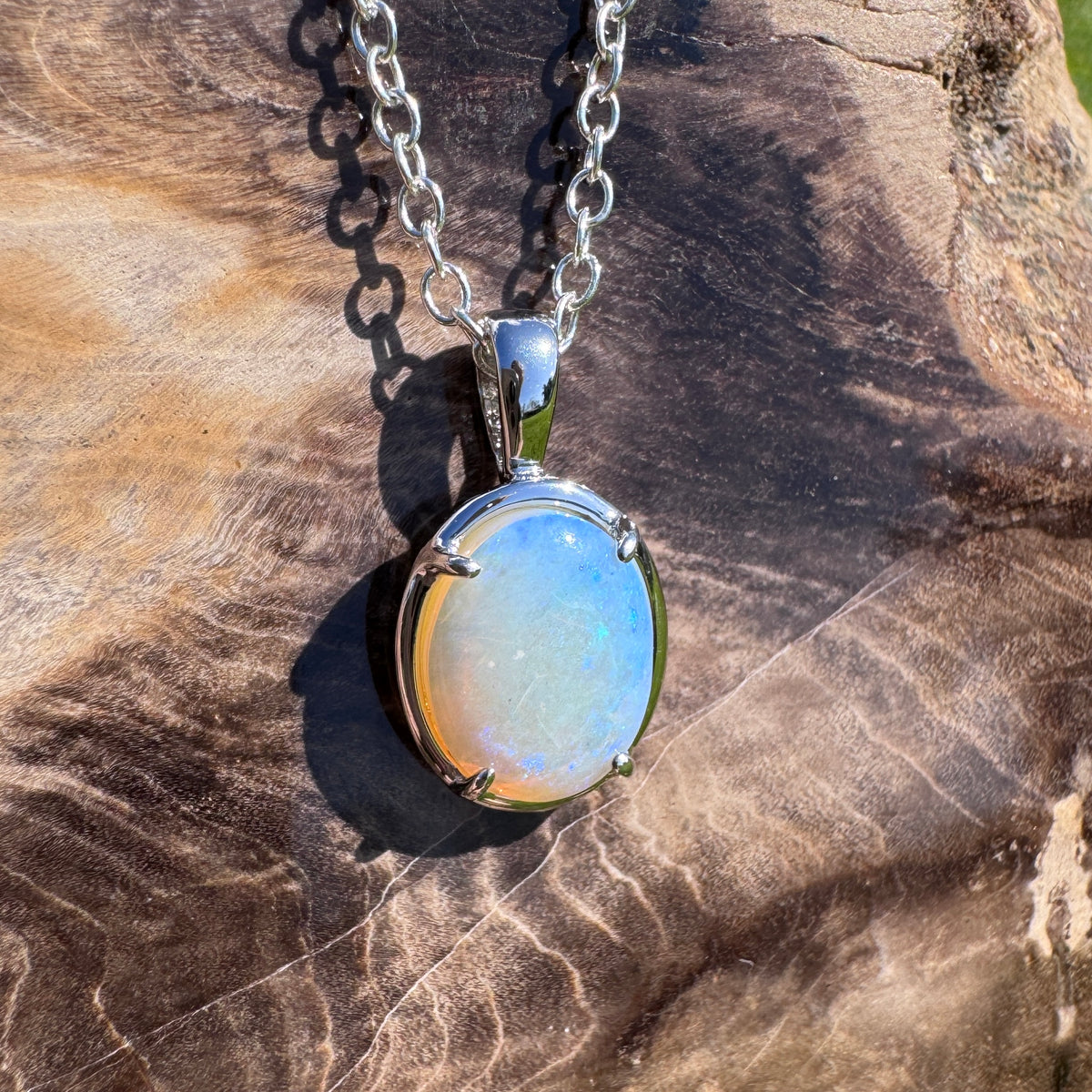 0.9ct Lightning Ridge Crystal Opal Pendant Necklace ~ 'Hervey Bay Blues' | 925 Sterling Silver | Solid Australian Opal