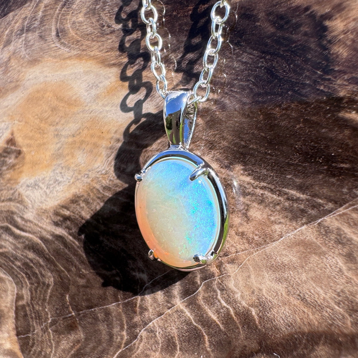 0.9ct Lightning Ridge Crystal Opal Pendant Necklace ~ 'Hervey Bay Blues' | 925 Sterling Silver | Solid Australian Opal