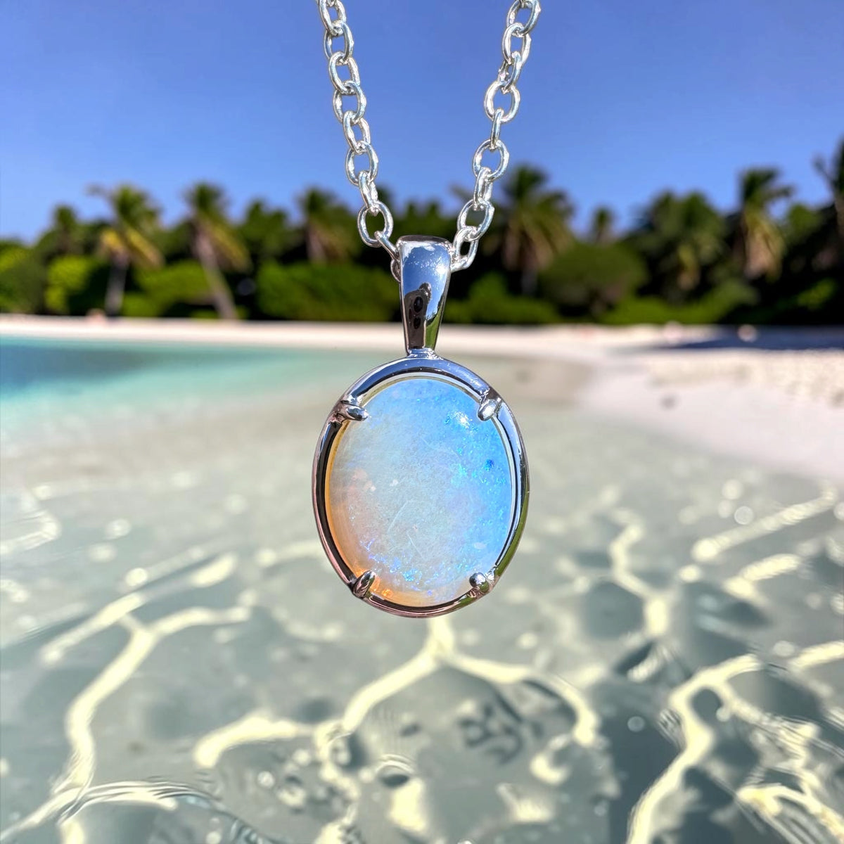 0.9ct Lightning Ridge Crystal Opal Pendant Necklace ~ 'Hervey Bay Blues' | 925 Sterling Silver | Solid Australian Opal