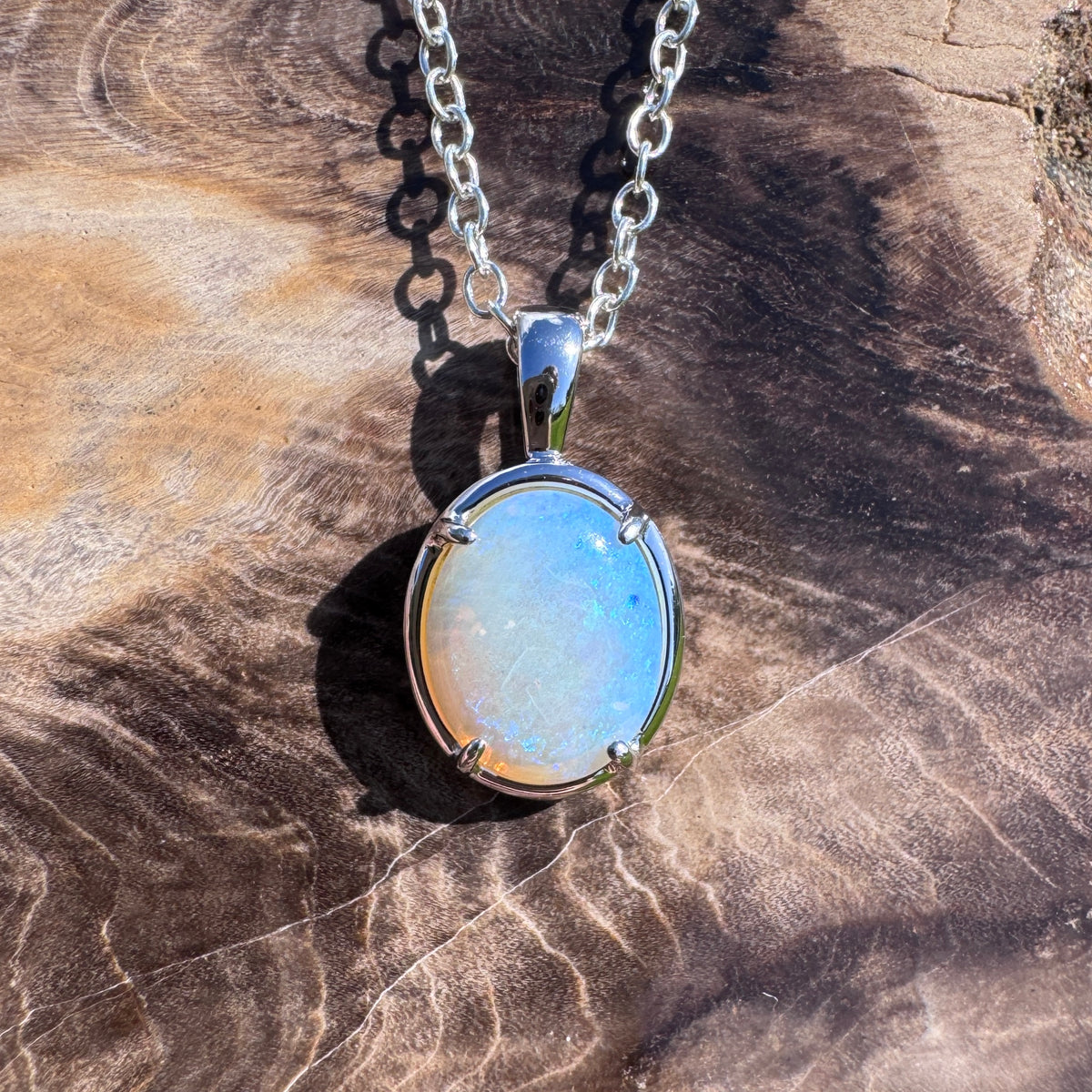 0.9ct Lightning Ridge Crystal Opal Pendant Necklace ~ 'Hervey Bay Blues' | 925 Sterling Silver | Solid Australian Opal