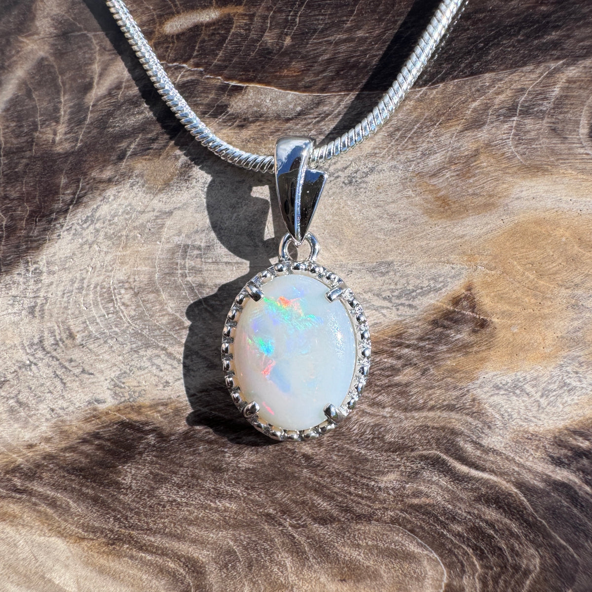 1.2ct Coober Pedy Opal Pendant Necklace ~ 'Moreton Bay Lace' | 925 Sterling Silver | Solid Australian Opal