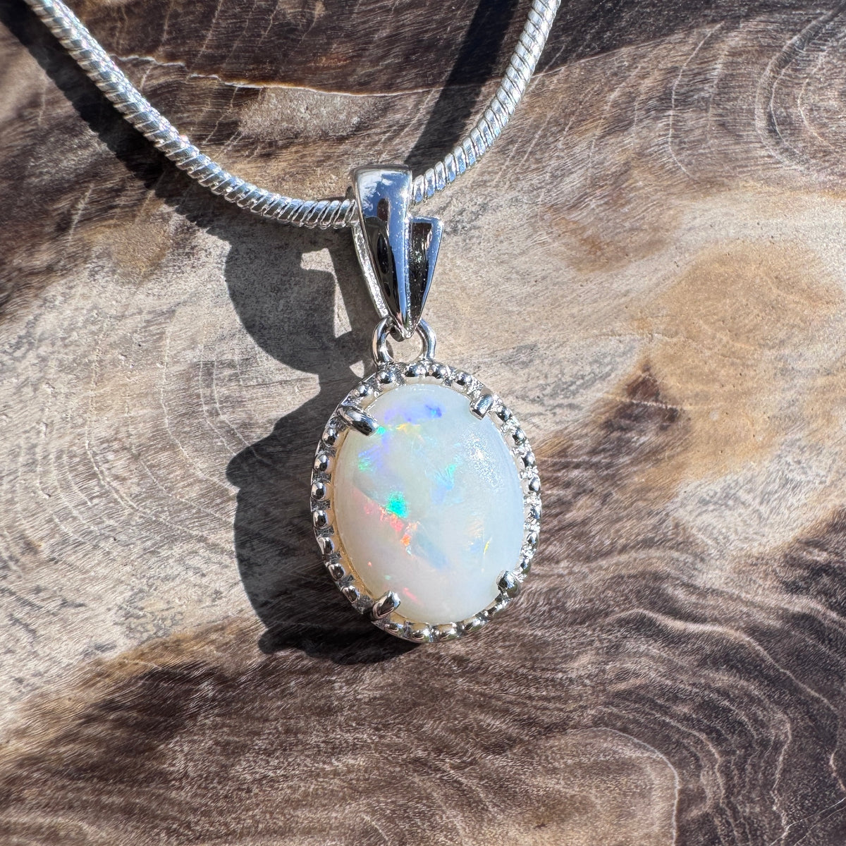 1.2ct Coober Pedy Opal Pendant Necklace ~ 'Moreton Bay Lace' | 925 Sterling Silver | Solid Australian Opal