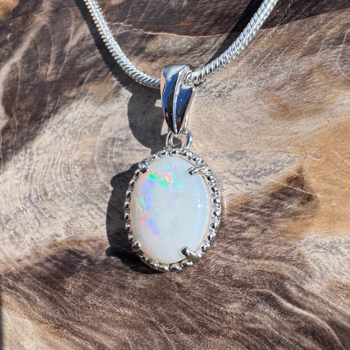 1.2ct Coober Pedy Opal Pendant Necklace ~ 'Moreton Bay Lace' | 925 Sterling Silver | Solid Australian Opal