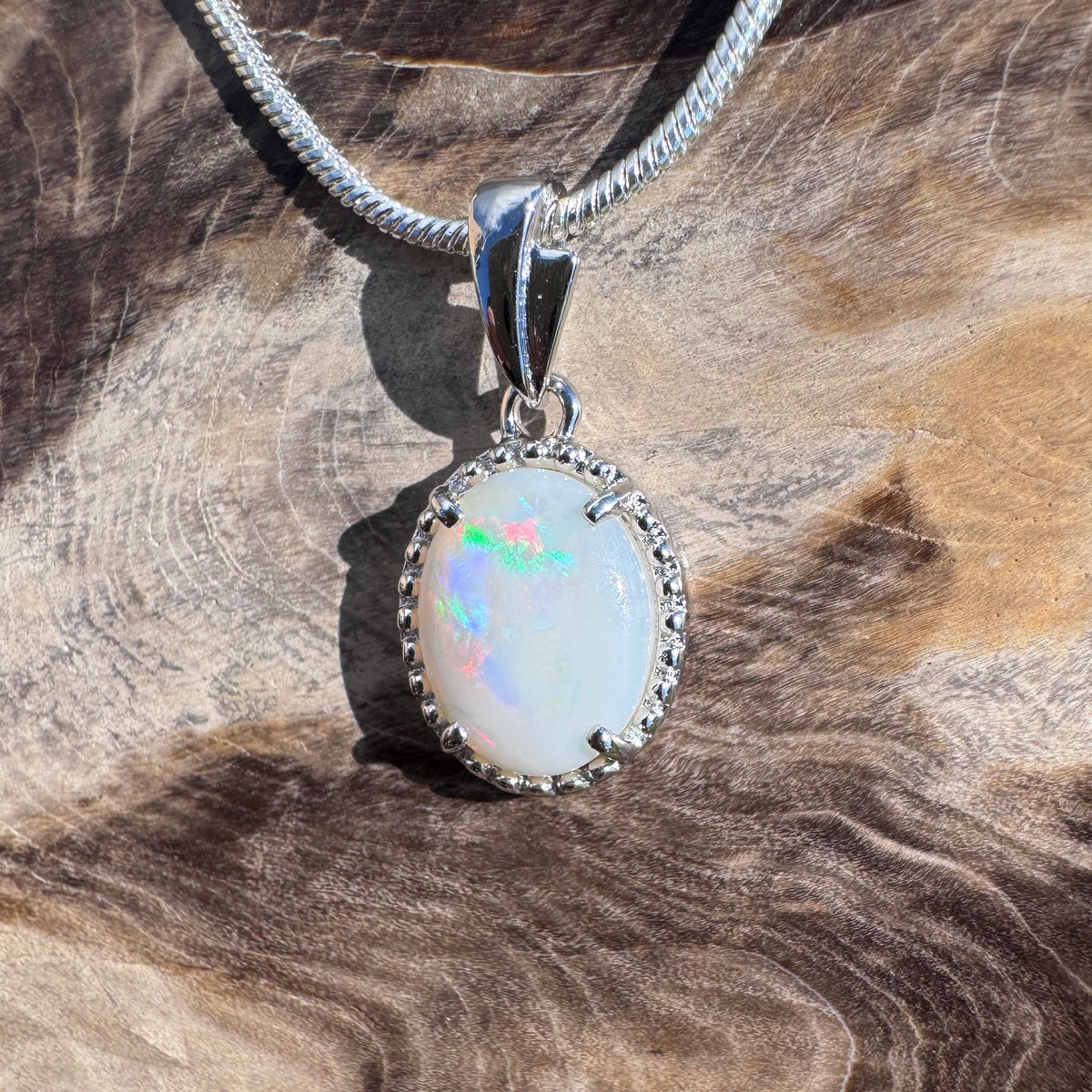 1.2ct Coober Pedy Opal Pendant Necklace ~ 'Moreton Bay Lace' | 925 Sterling Silver | Solid Australian Opal