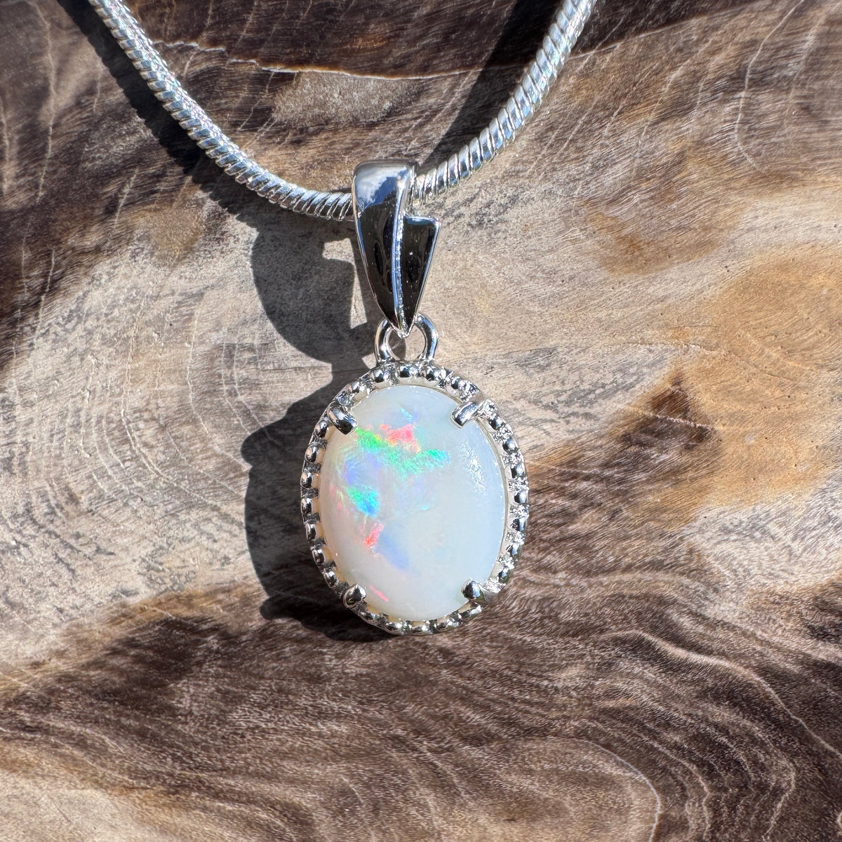 1.2ct Coober Pedy Opal Pendant Necklace ~ 'Moreton Bay Lace' | 925 Sterling Silver | Solid Australian Opal