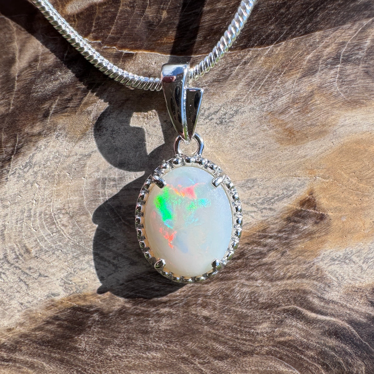 1.2ct Coober Pedy Opal Pendant Necklace ~ 'Moreton Bay Lace' | 925 Sterling Silver | Solid Australian Opal