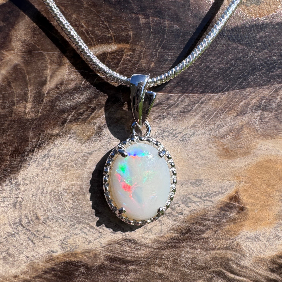1.2ct Coober Pedy Opal Pendant Necklace ~ 'Moreton Bay Lace' | 925 Sterling Silver | Solid Australian Opal