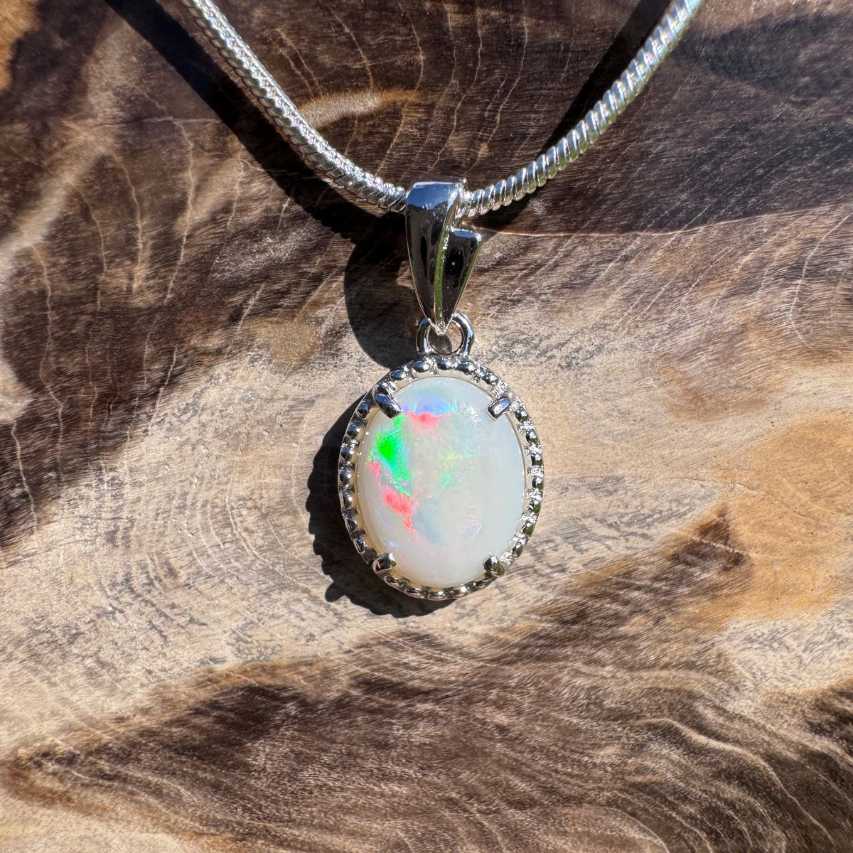 1.2ct Coober Pedy Opal Pendant Necklace ~ 'Moreton Bay Lace' | 925 Sterling Silver | Solid Australian Opal