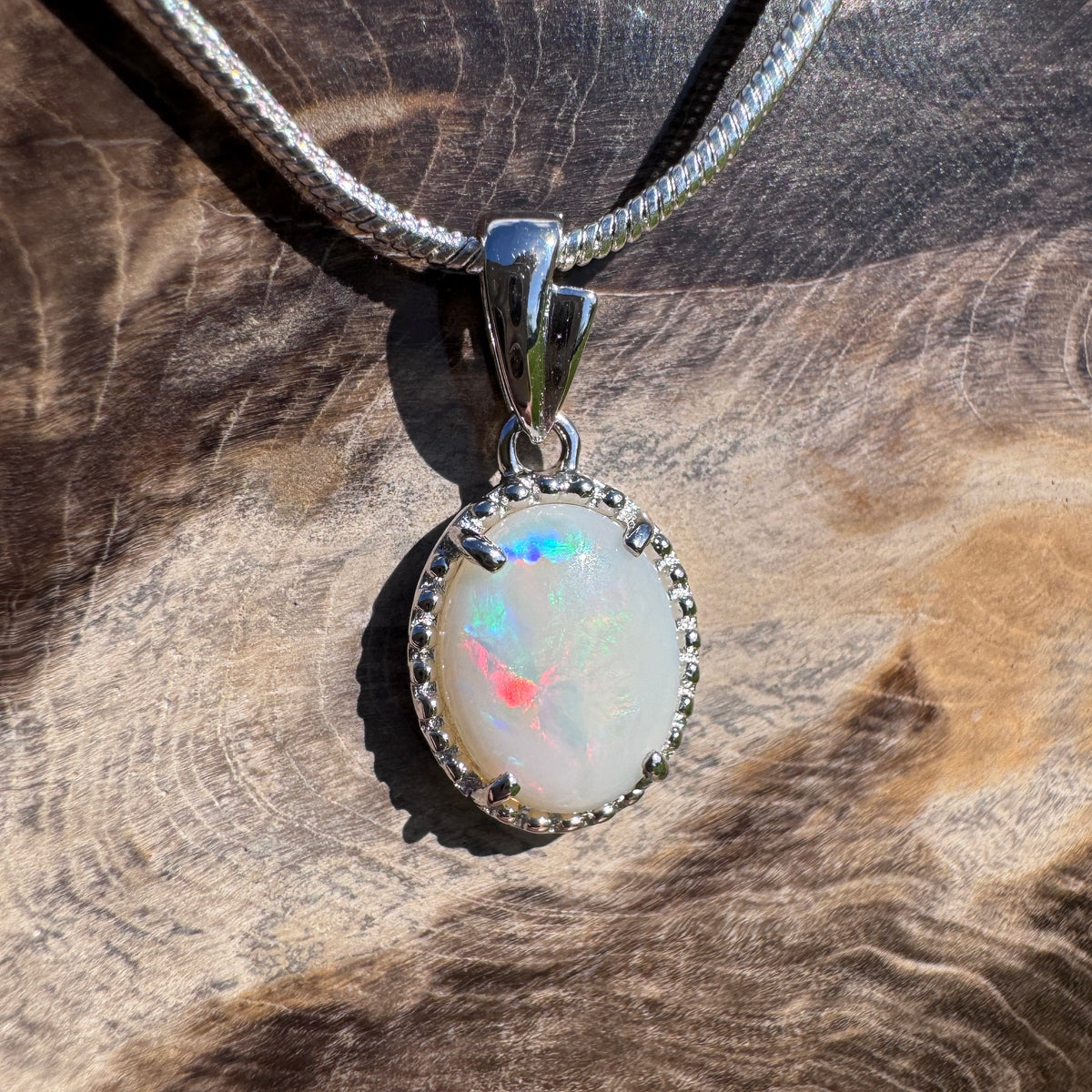 1.2ct Coober Pedy Opal Pendant Necklace ~ 'Moreton Bay Lace' | 925 Sterling Silver | Solid Australian Opal