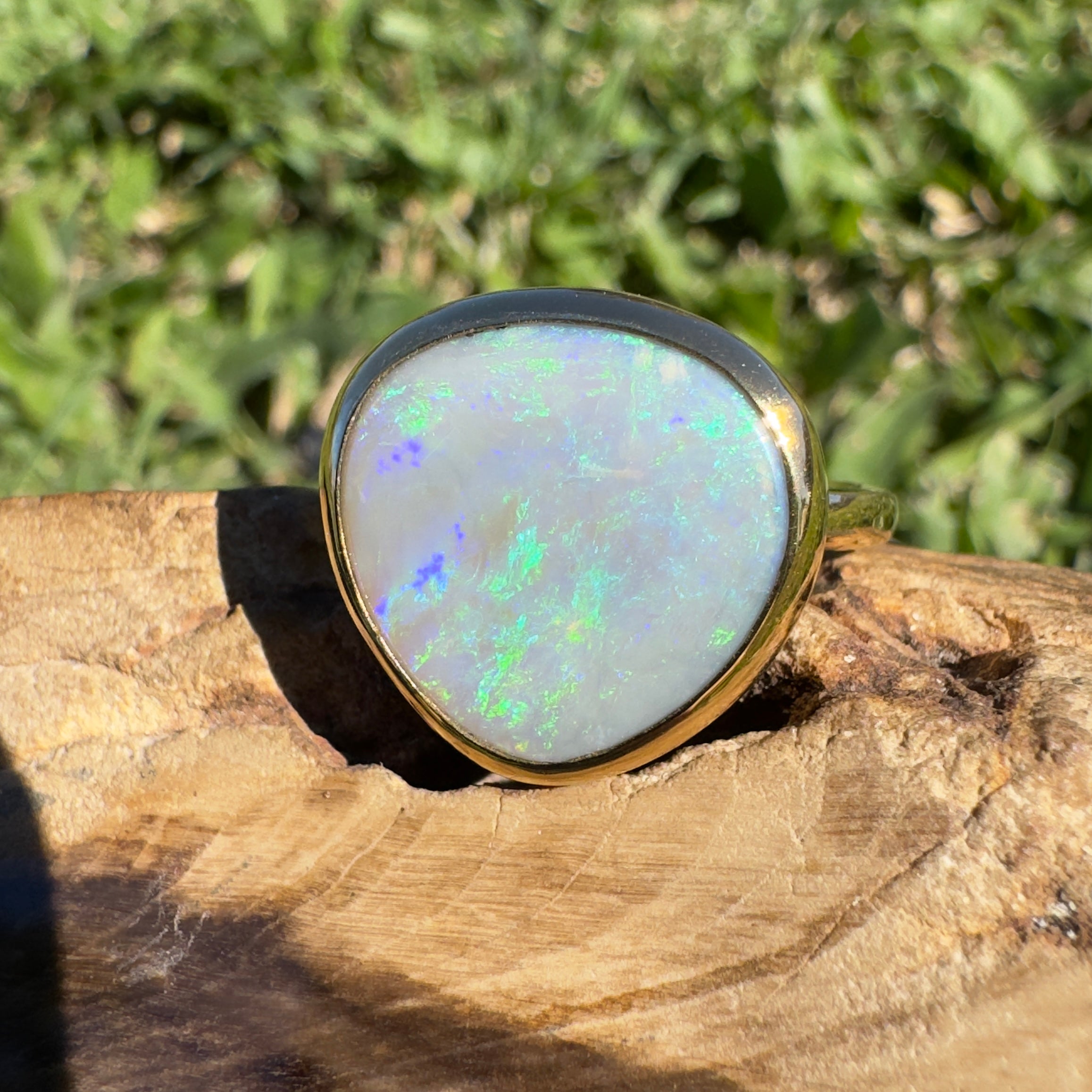 5.5ct Lightning Ridge Opal Ring ~ 'Uluru Greens' | 9ct Yellow Gold | Solid Australian Opal
