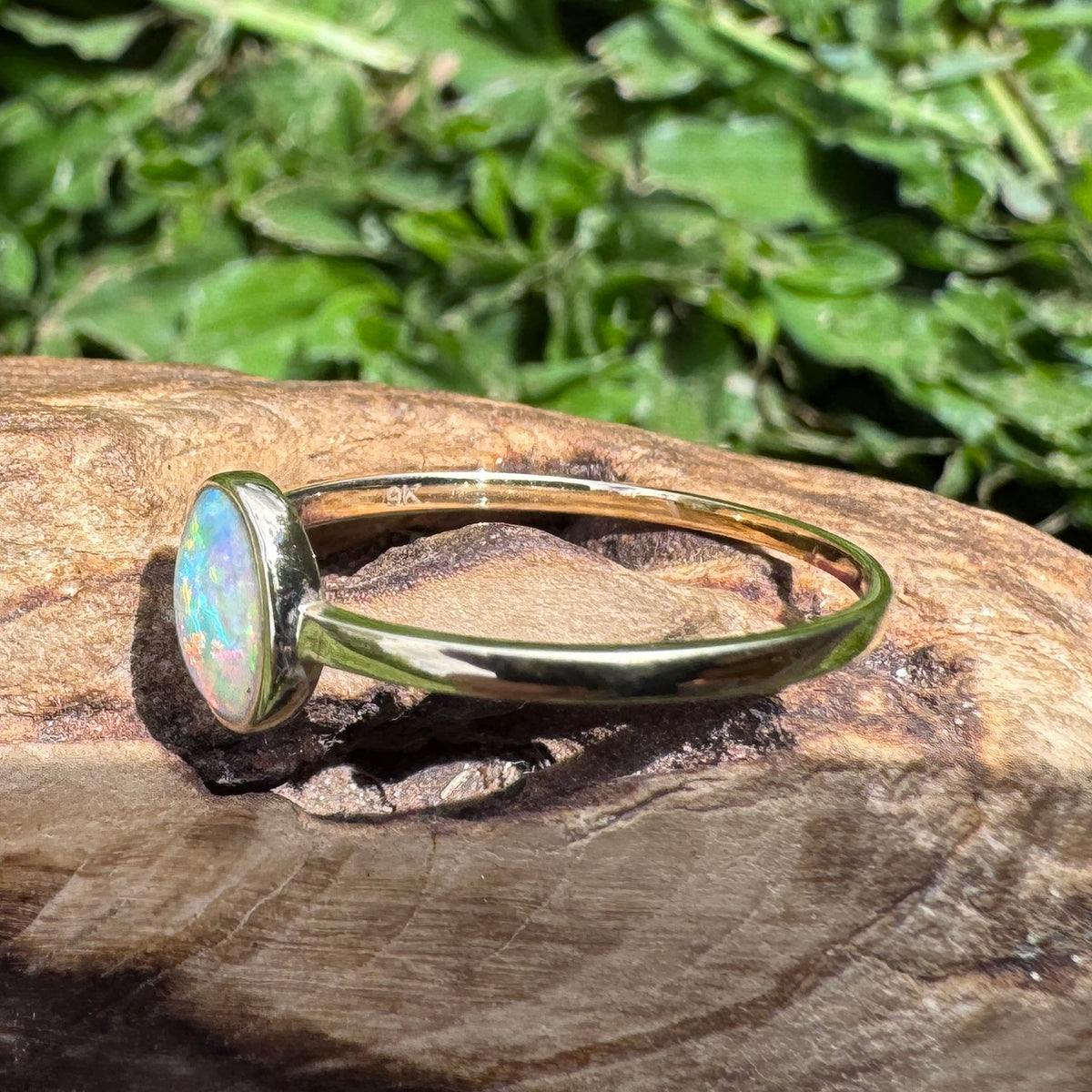 0.6ct Lightning Ridge Crystal Opal Ring ~ 'Wineglass Bay Lights' | 9ct Yellow Gold | Solid Australian Opal