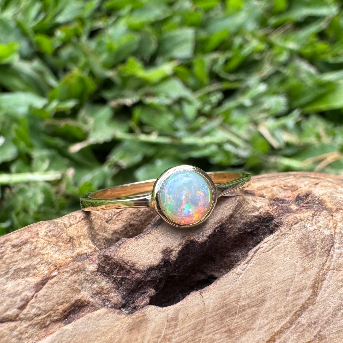 0.5ct Lightning Ridge Crystal Opal Ring ~ 'Daly River Spectrum' | 9ct Yellow Gold | Solid Australian Opal