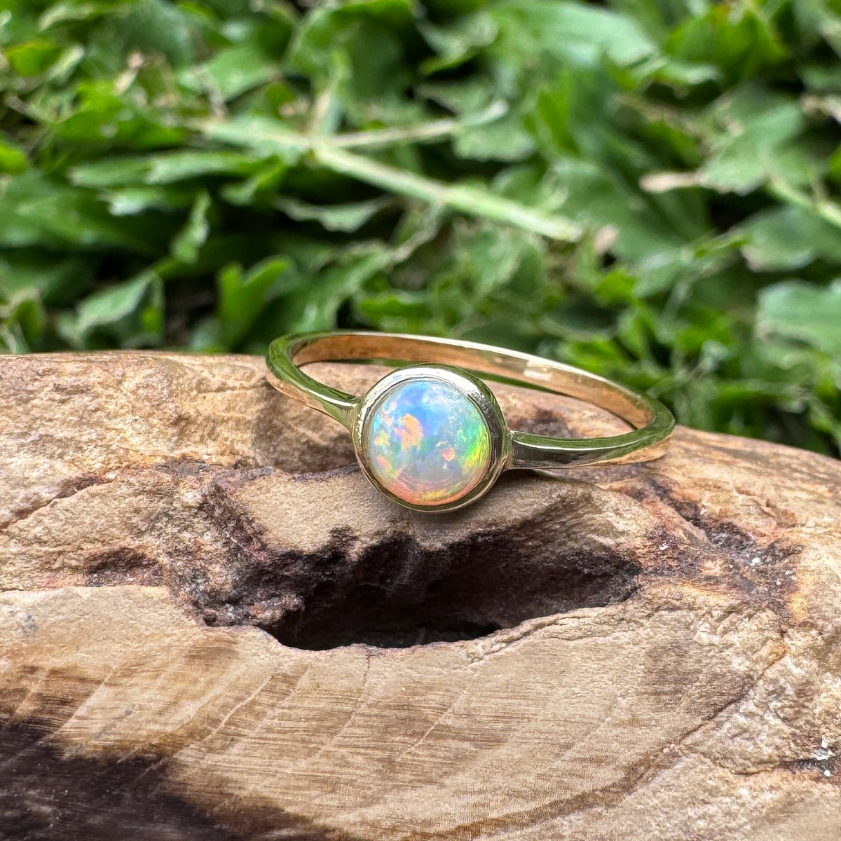 0.5ct Lightning Ridge Crystal Opal Ring ~ 'Daly River Spectrum' | 9ct Yellow Gold | Solid Australian Opal