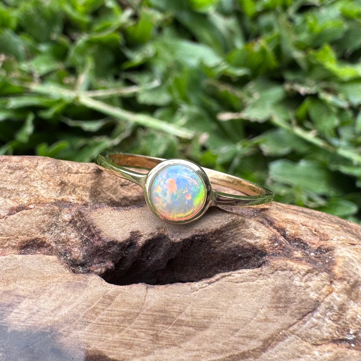 0.5ct Lightning Ridge Crystal Opal Ring ~ 'Daly River Spectrum' | 9ct Yellow Gold | Solid Australian Opal