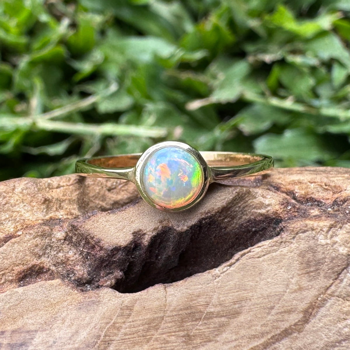 0.5ct Lightning Ridge Crystal Opal Ring ~ 'Daly River Spectrum' | 9ct Yellow Gold | Solid Australian Opal