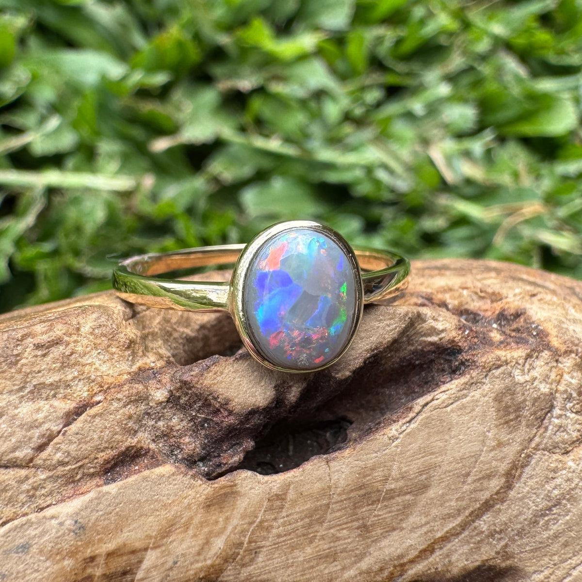 1.1ct Lightning Ridge Semi Black Opal Ring ~ 'Pilbara Firelight' | 9ct Yellow Gold | Solid Australian Opal
