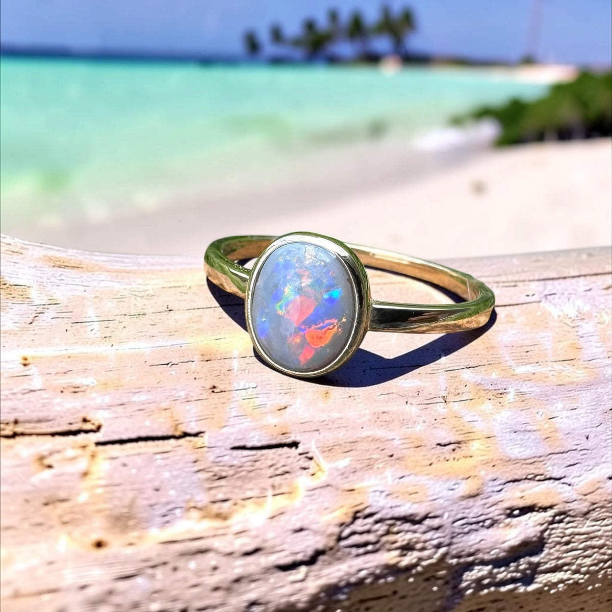 1.1ct Lightning Ridge Semi Black Opal Ring ~ 'Pilbara Firelight' | 9ct Yellow Gold | Solid Australian Opal