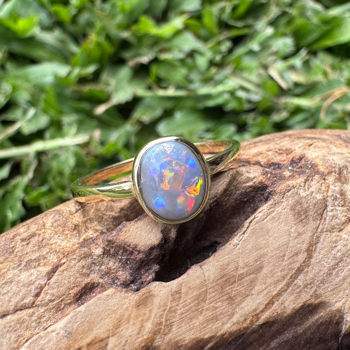 1.1ct Lightning Ridge Semi Black Opal Ring ~ 'Pilbara Firelight' | 9ct Yellow Gold | Solid Australian Opal