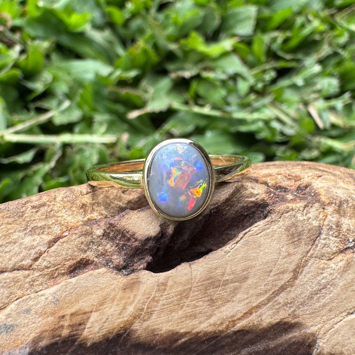 1.1ct Lightning Ridge Semi Black Opal Ring ~ 'Pilbara Firelight' | 9ct Yellow Gold | Solid Australian Opal