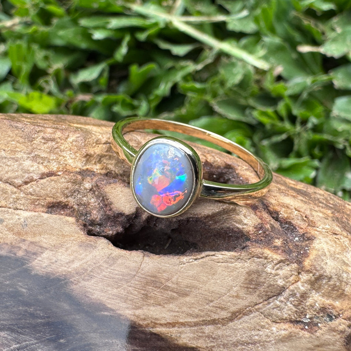 1.1ct Lightning Ridge Semi Black Opal Ring ~ 'Pilbara Firelight' | 9ct Yellow Gold | Solid Australian Opal