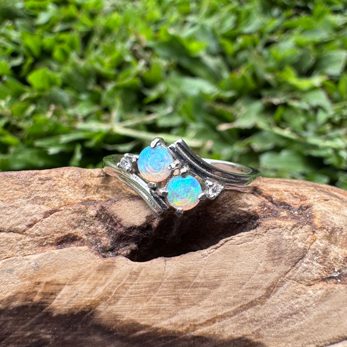 0.4ct Lightning Ridge Crystal Opal Ring ~ 'Phillip Island Twins' | 925 Sterling Silver | Solid Australian Opal