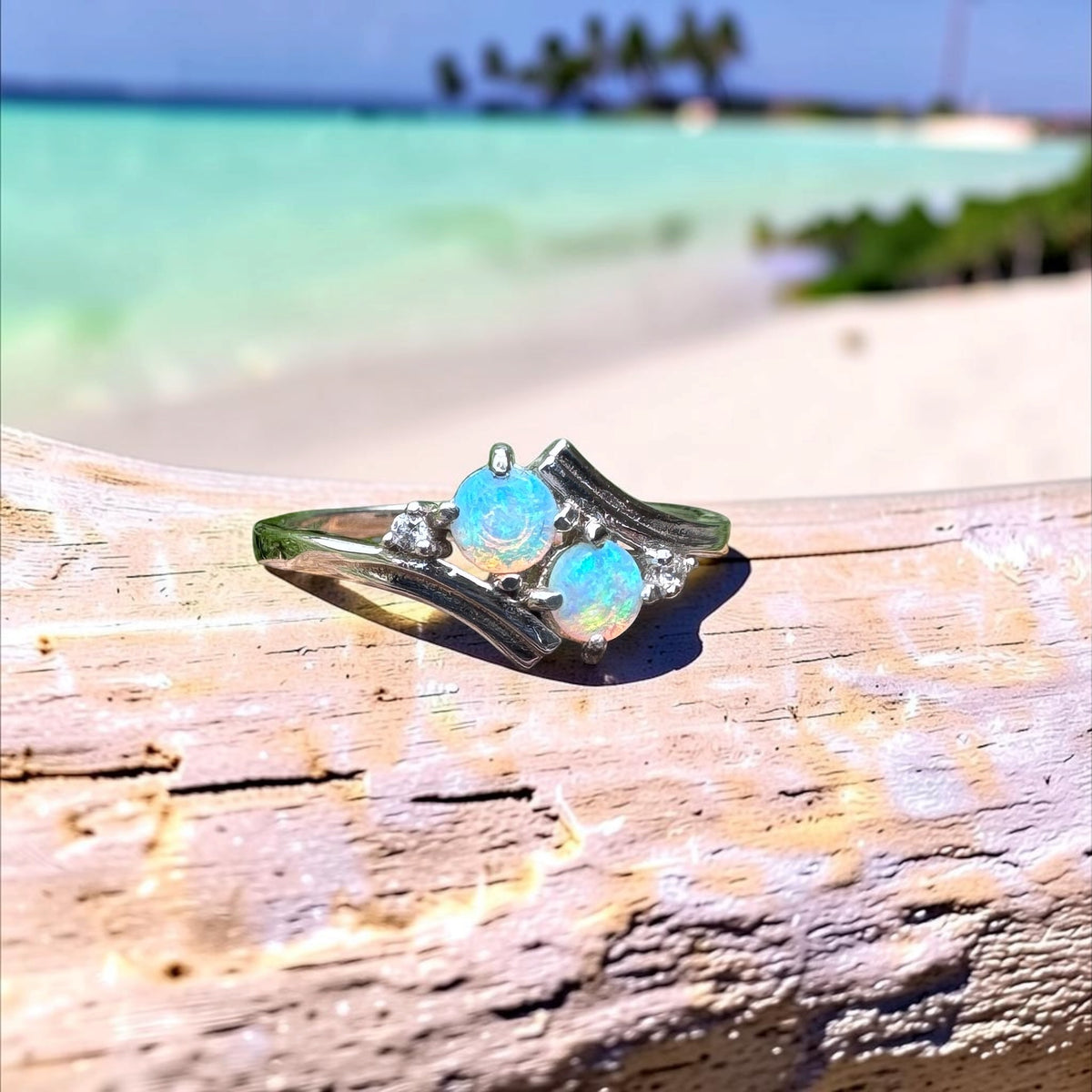0.4ct Lightning Ridge Crystal Opal Ring ~ 'Phillip Island Twins' | 925 Sterling Silver | Solid Australian Opal