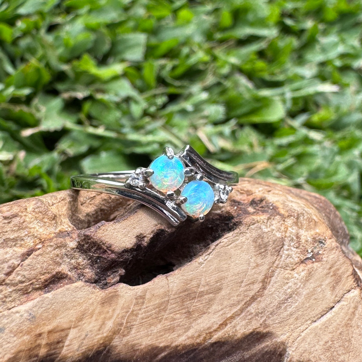 0.4ct Lightning Ridge Crystal Opal Ring ~ 'Phillip Island Twins' | 925 Sterling Silver | Solid Australian Opal