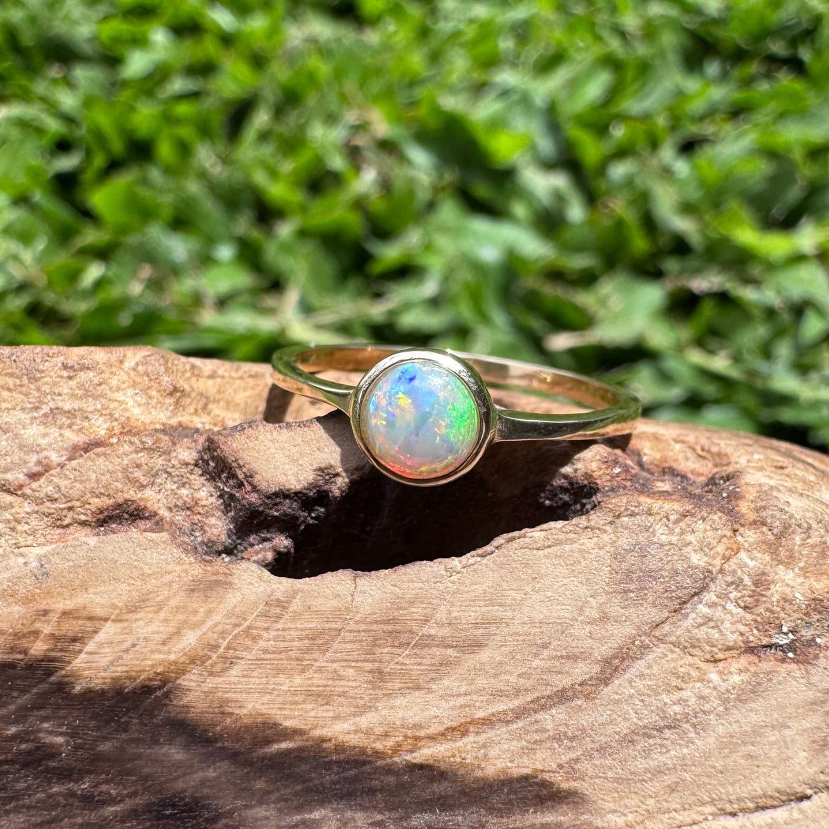 0.5ct Lightning Ridge Crystal Opal Ring ~ 'Daly River Spectrum' | 9ct Yellow Gold | Solid Australian Opal