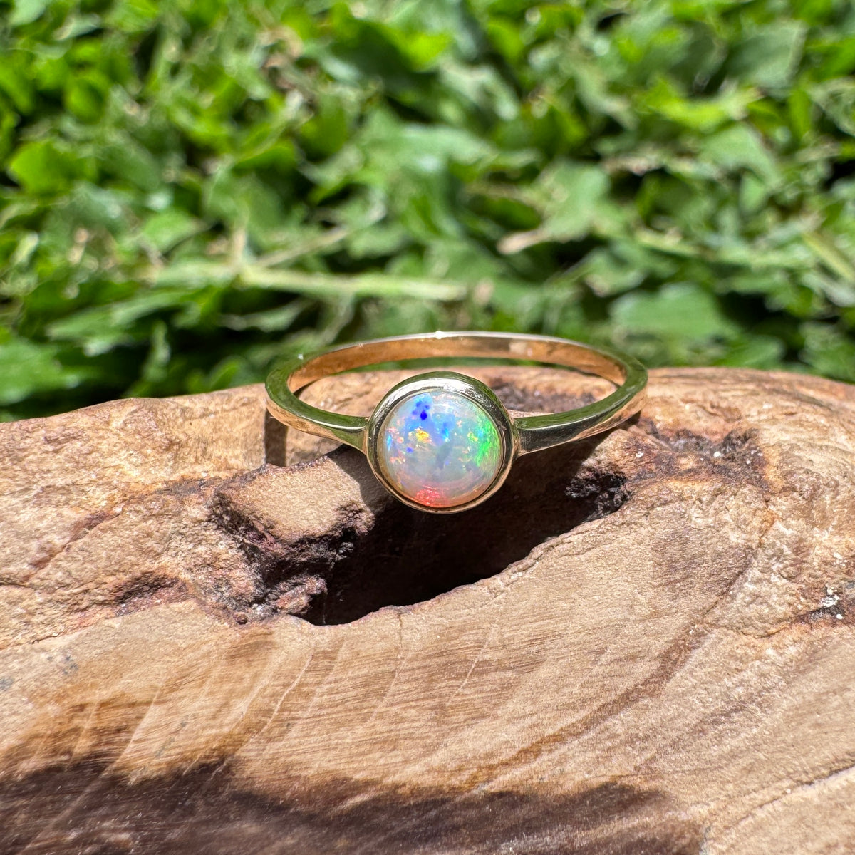 0.5ct Lightning Ridge Crystal Opal Ring ~ 'Daly River Spectrum' | 9ct Yellow Gold | Solid Australian Opal