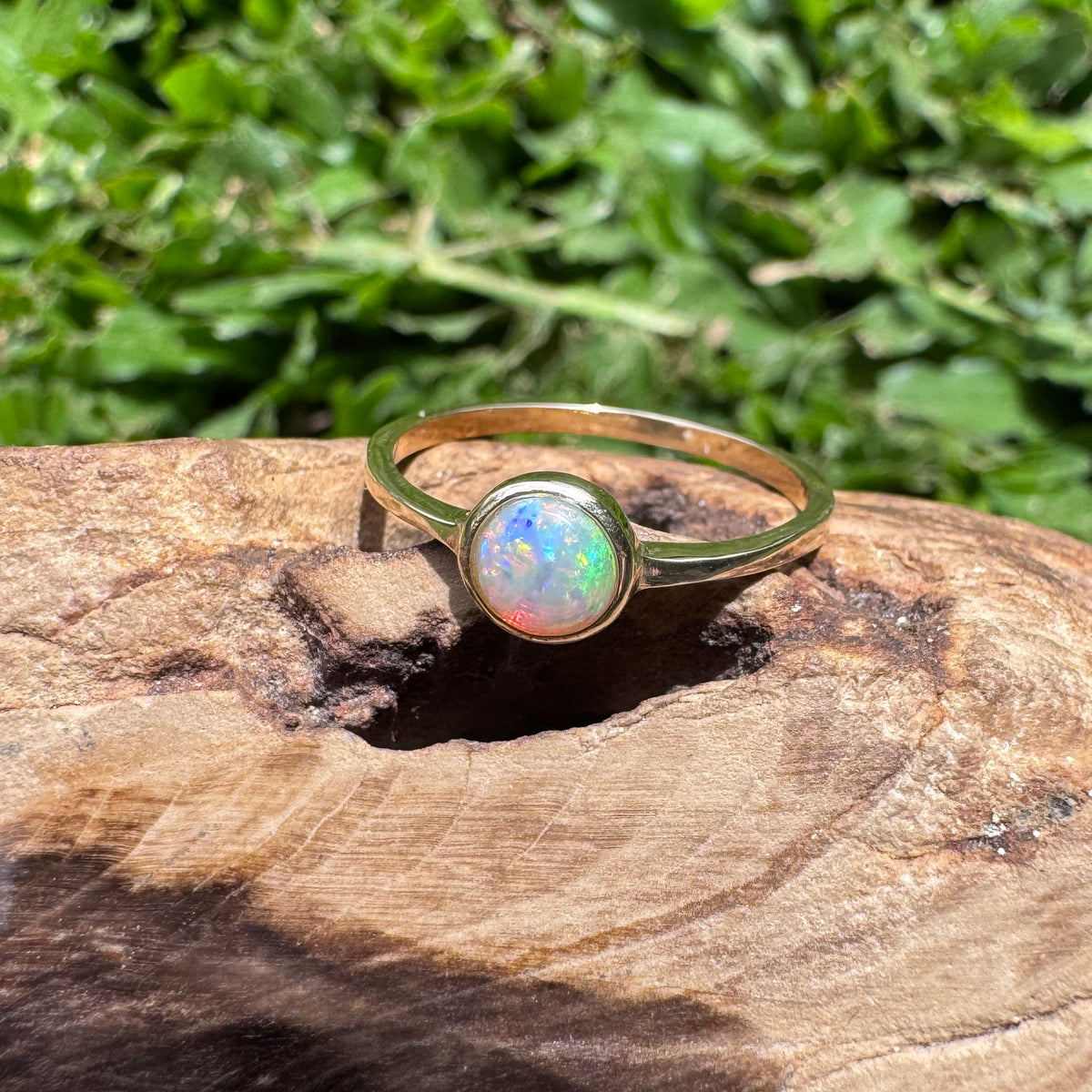 0.5ct Lightning Ridge Crystal Opal Ring ~ 'Daly River Spectrum' | 9ct Yellow Gold | Solid Australian Opal
