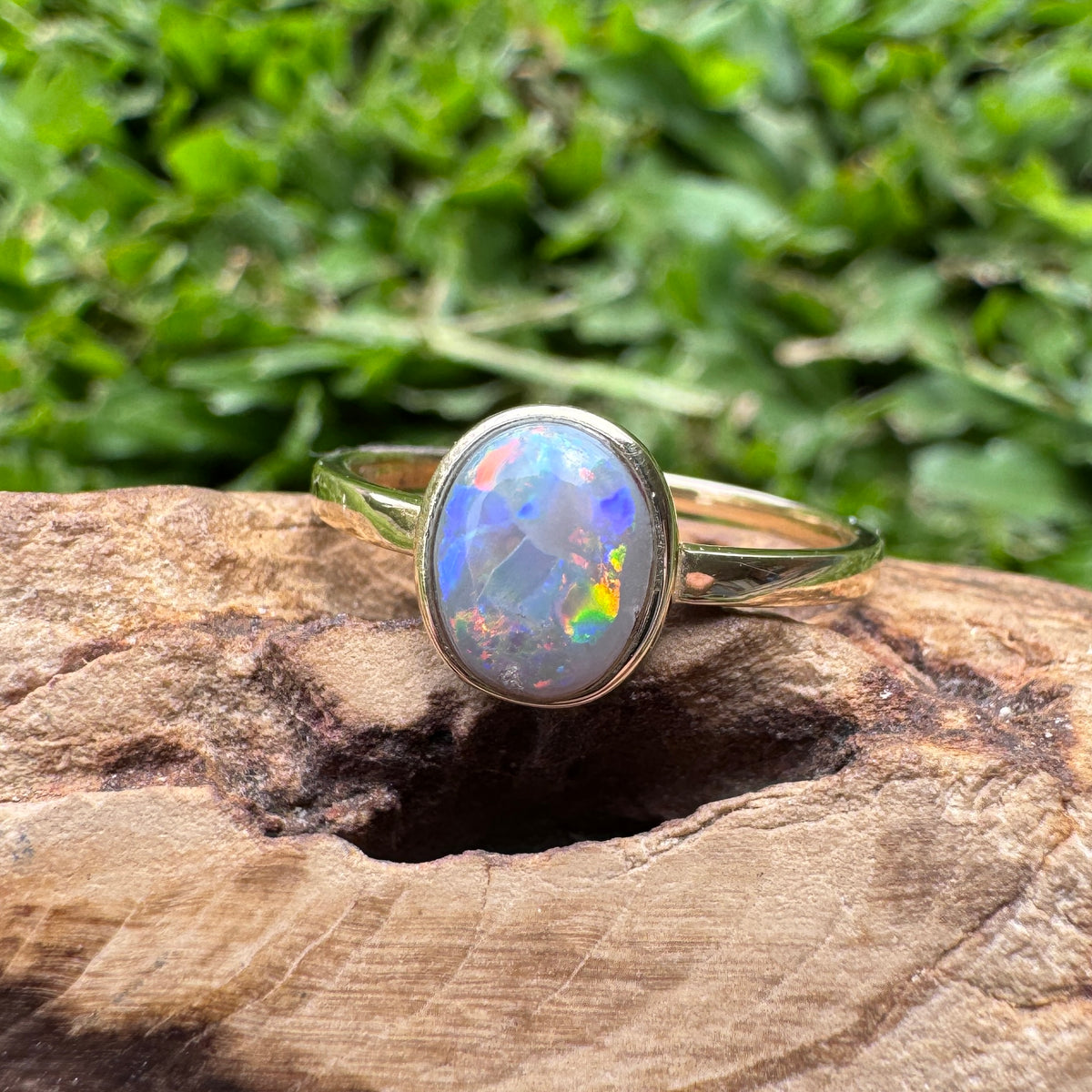 1.1ct Lightning Ridge Semi Black Opal Ring ~ 'Pilbara Firelight' | 9ct Yellow Gold | Solid Australian Opal