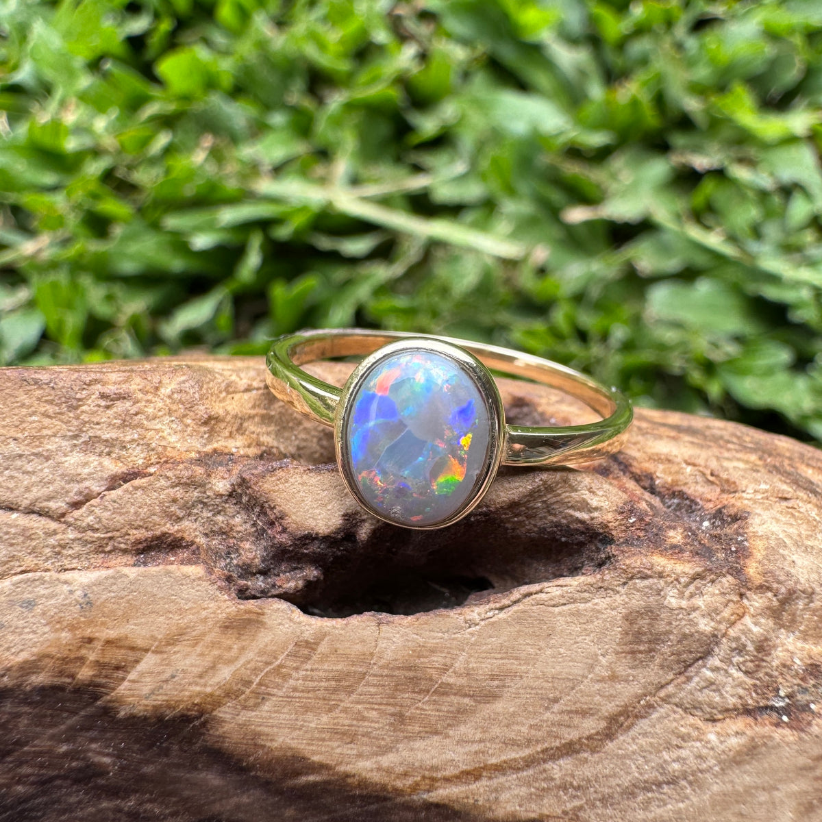 1.1ct Lightning Ridge Semi Black Opal Ring ~ 'Pilbara Firelight' | 9ct Yellow Gold | Solid Australian Opal