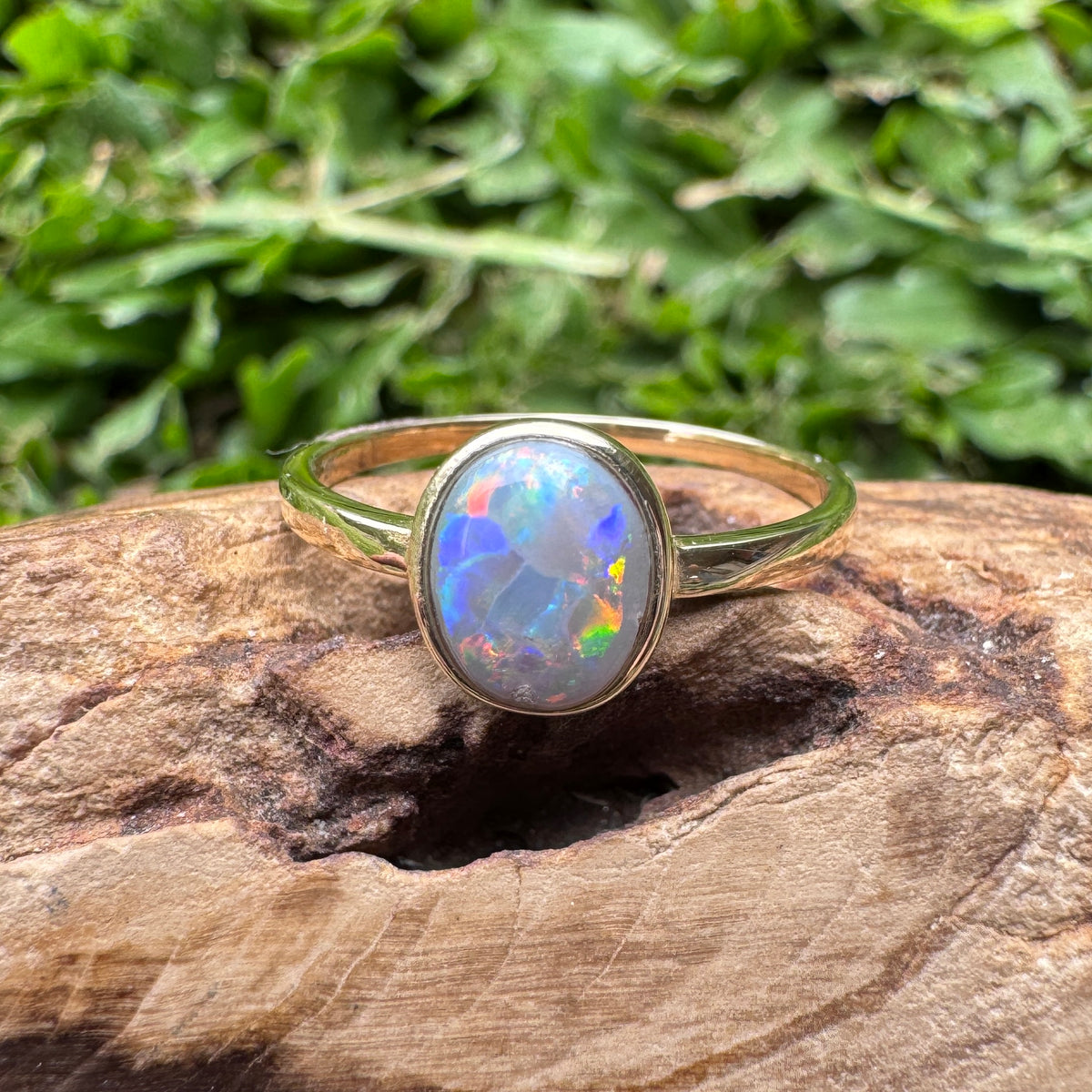 1.1ct Lightning Ridge Semi Black Opal Ring ~ 'Pilbara Firelight' | 9ct Yellow Gold | Solid Australian Opal