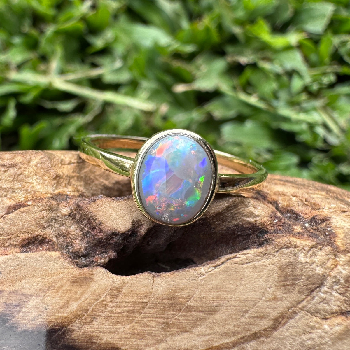 1.1ct Lightning Ridge Semi Black Opal Ring ~ 'Pilbara Firelight' | 9ct Yellow Gold | Solid Australian Opal