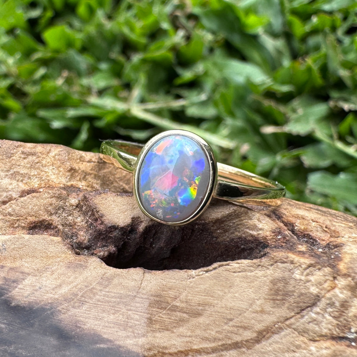 1.1ct Lightning Ridge Semi Black Opal Ring ~ 'Pilbara Firelight' | 9ct Yellow Gold | Solid Australian Opal